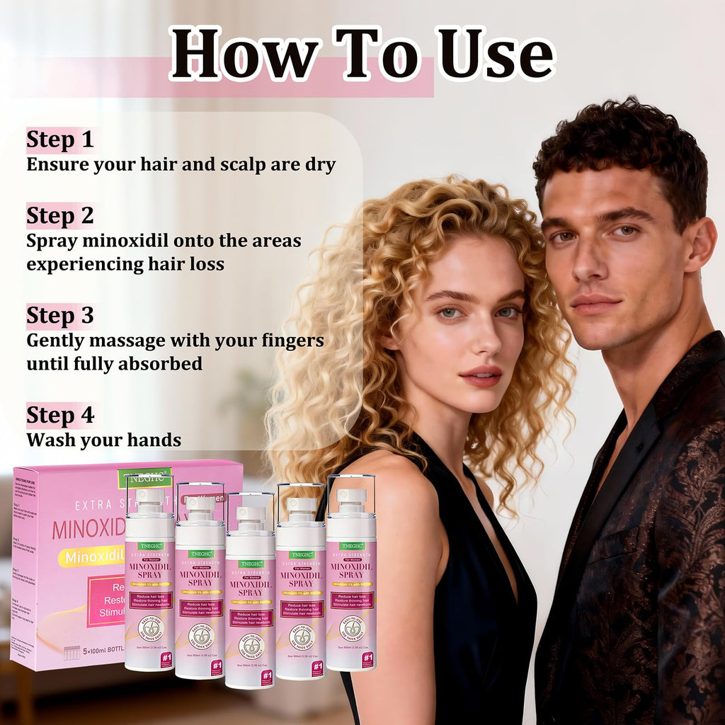 Topical 5% Minoxidil Spray for Hair Regrowth – TNEGHC (9-Month Supply, 5 x 3.38 oz)