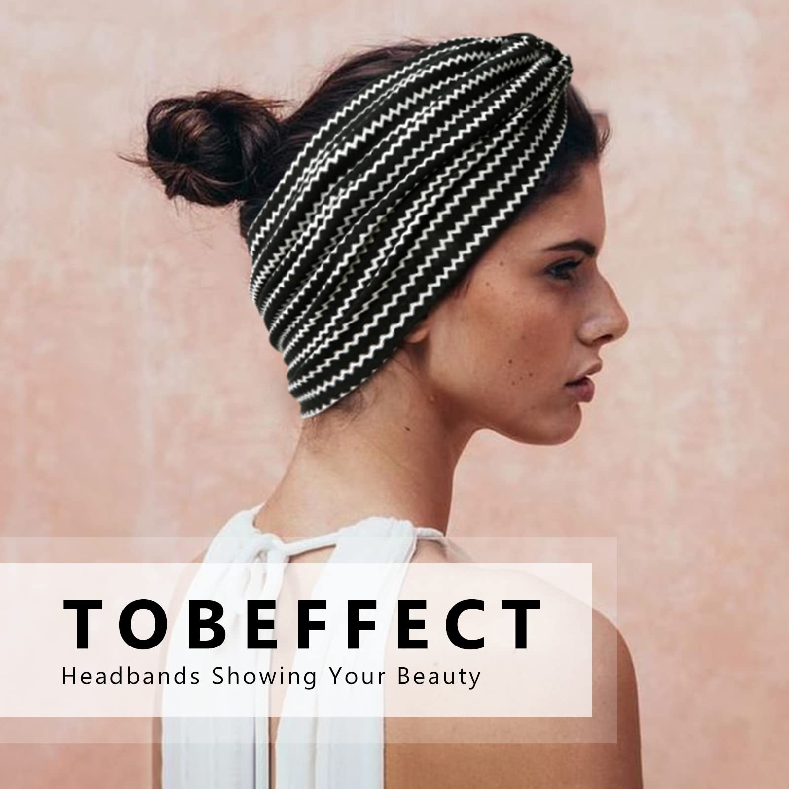 Tobeffect Wide Headbands for Women - 7in Boho Turban Headbands, 6 Pack