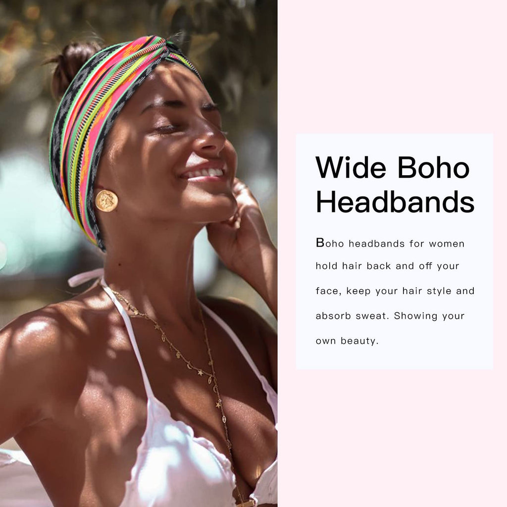 Tobeffect Wide Headbands for Women - 7in Boho Turban Headbands, 6 Pack