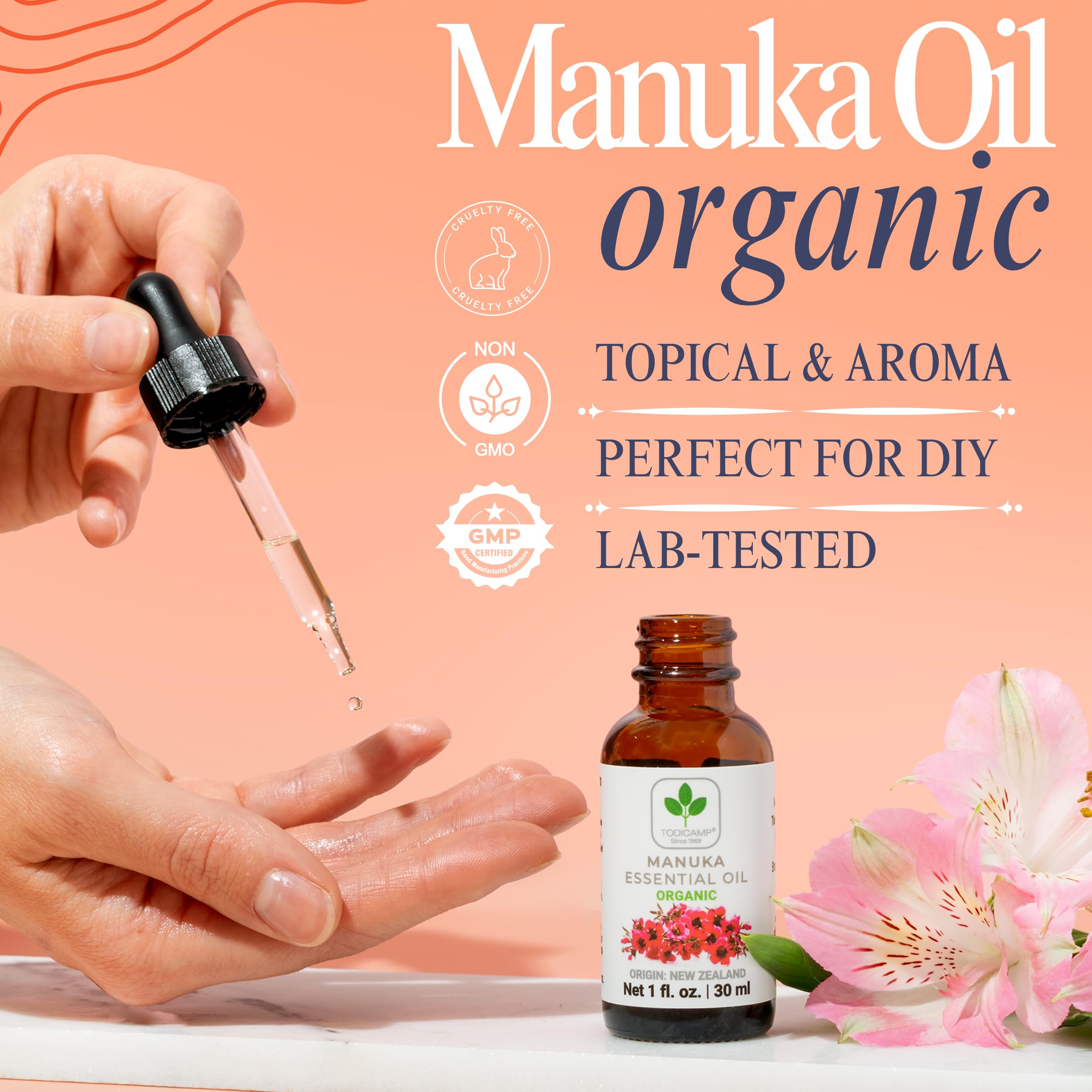 TODICAMP 100% Pure Manuka Oil from New Zealand | Therapeutic-Grade Essential Oil for Skin, Hair & Nails