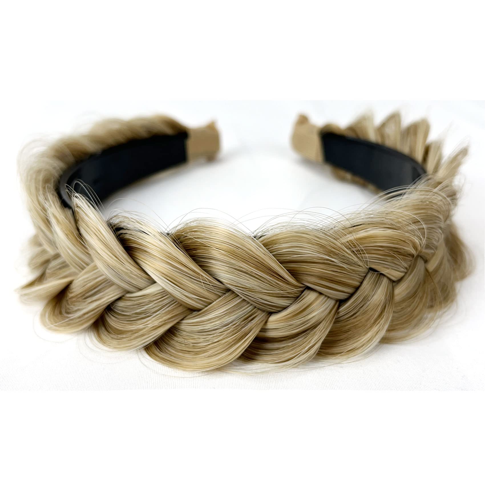 TOECWEGR Braided Headband with Tooth-Wide Braid – Messy Hair Hoop for Women (Dark Gray / Light Brown)