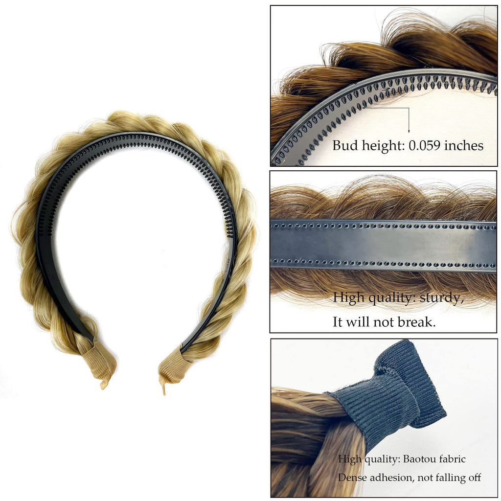 TOECWEGR Braided Headband with Tooth-Wide Braid – Messy Hair Hoop for Women (Dark Gray / Light Brown)