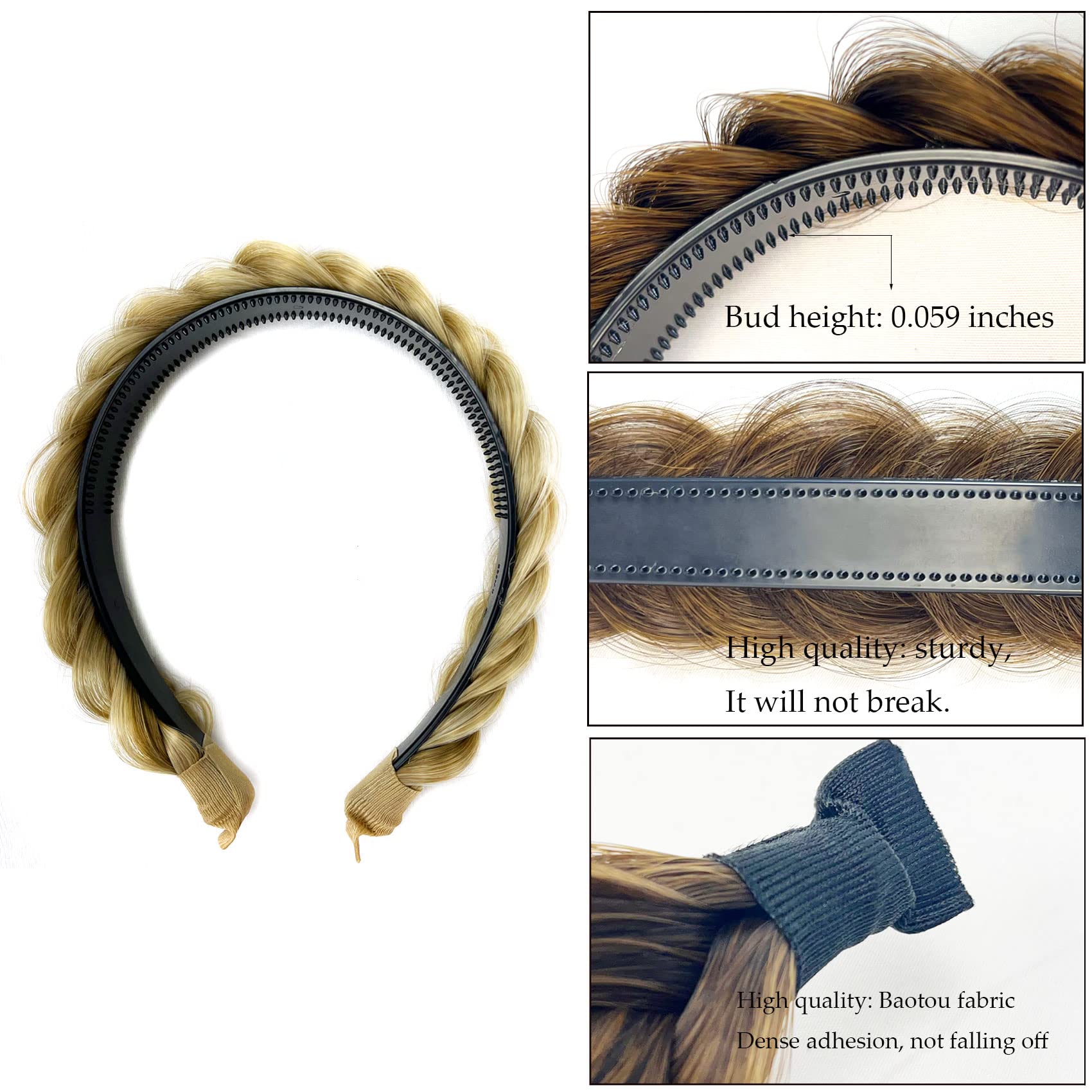 TOECWEGR Braided Headband with Tooth-Wide Braid – Messy Hair Hoop for Women (Dark Gray / Light Brown)