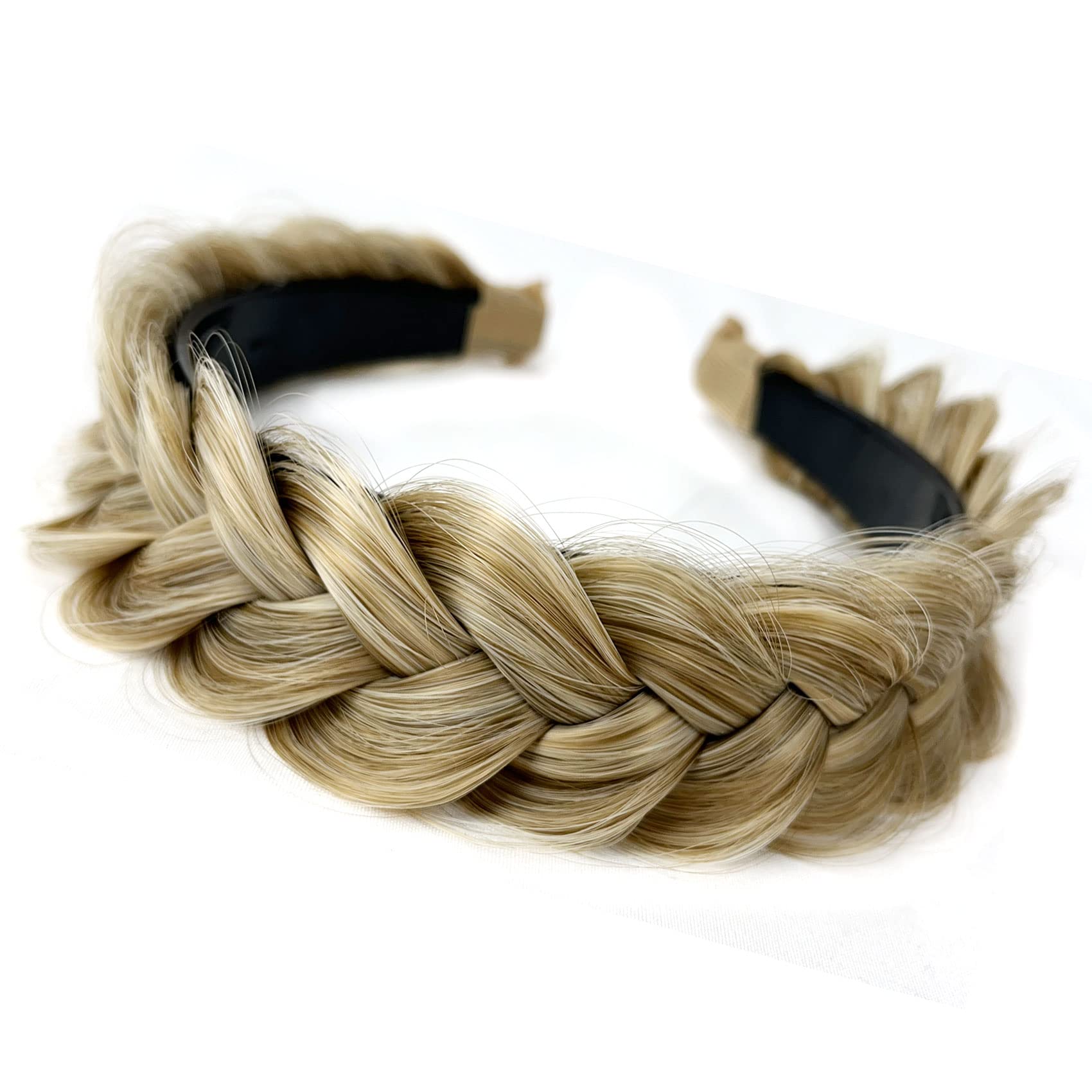 TOECWEGR Braided Headband with Tooth-Wide Braid – Messy Hair Hoop for Women (Dark Gray / Light Brown)