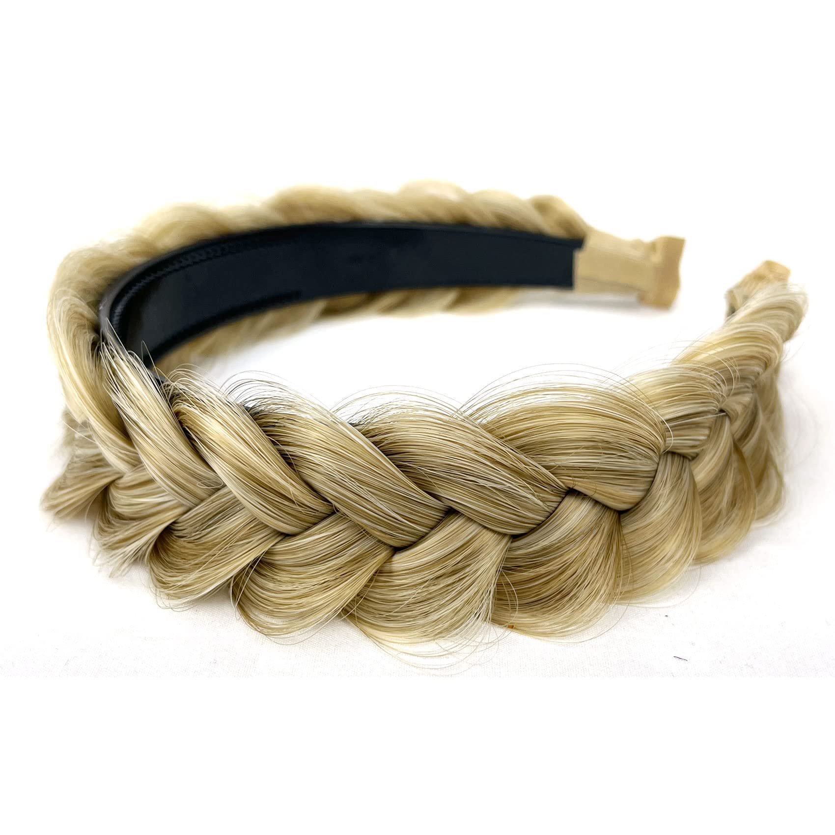 TOECWEGR Braided Headband with Tooth-Wide Braid – Messy Hair Hoop for Women (Dark Gray / Light Brown)