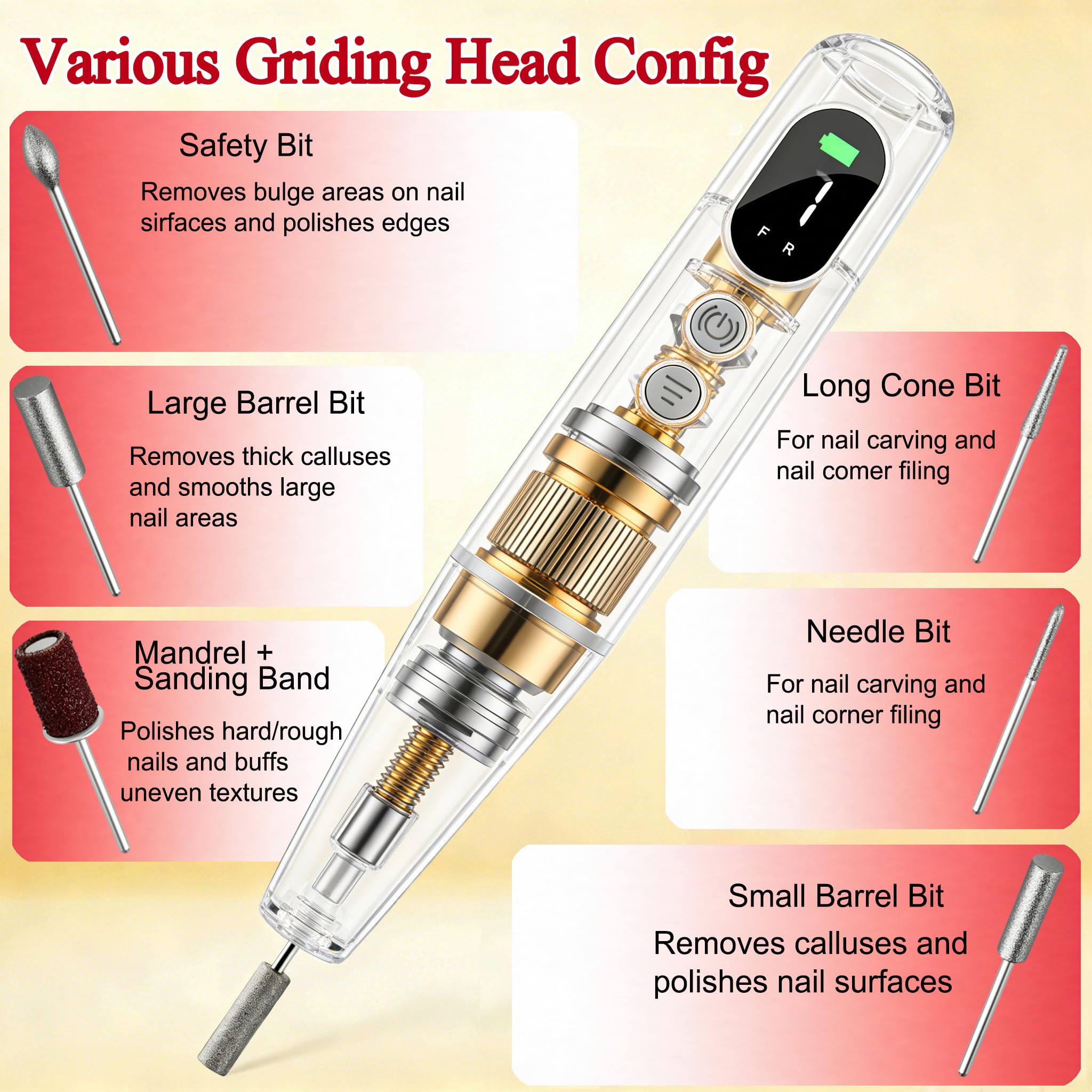 TOMETOTES Salon-Grade Electric Nail Drill – Cordless Nail File with LED Display