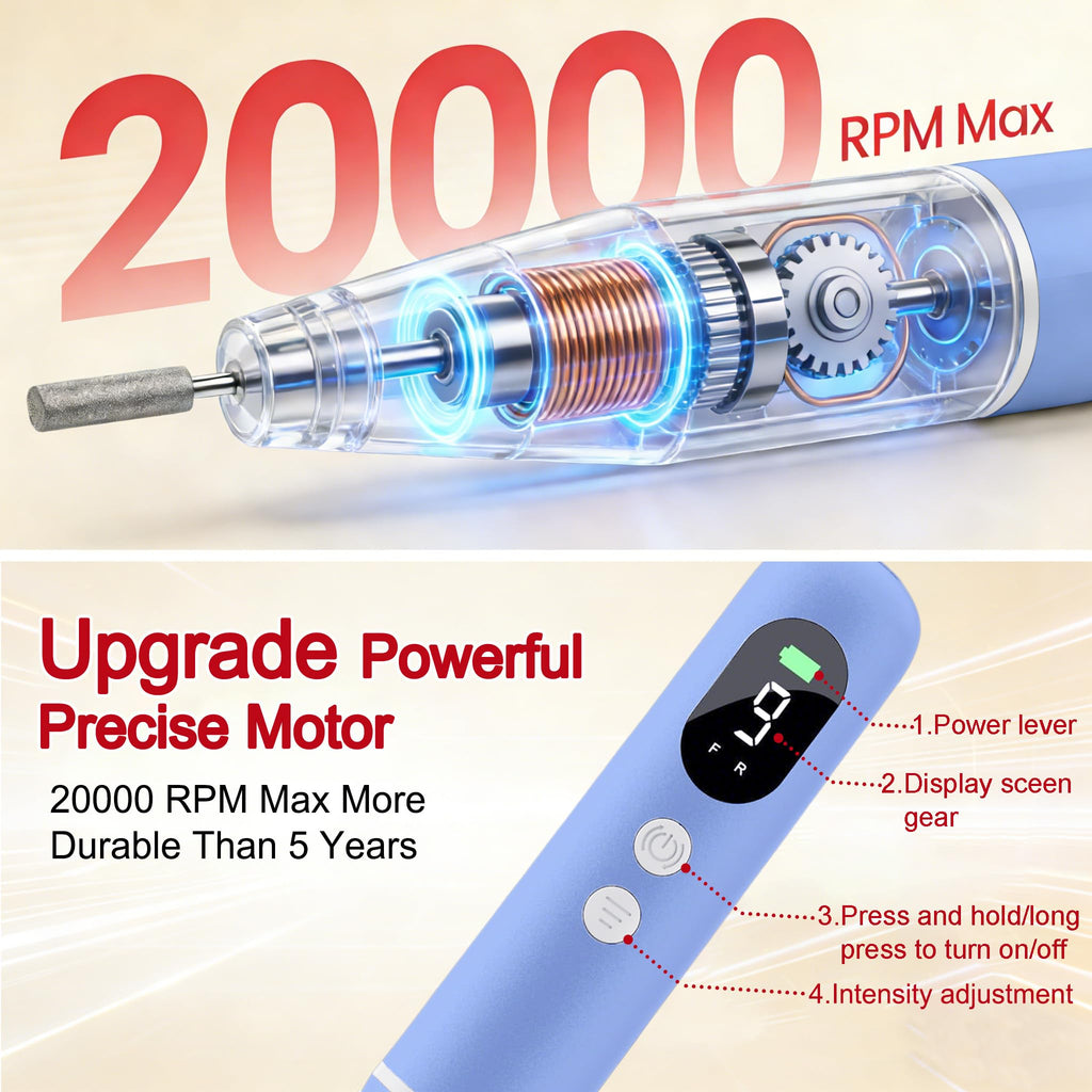 TOMETOTES Salon-Grade Electric Nail Drill – Cordless, LED Display, 6 Bits, 26 Accessories
