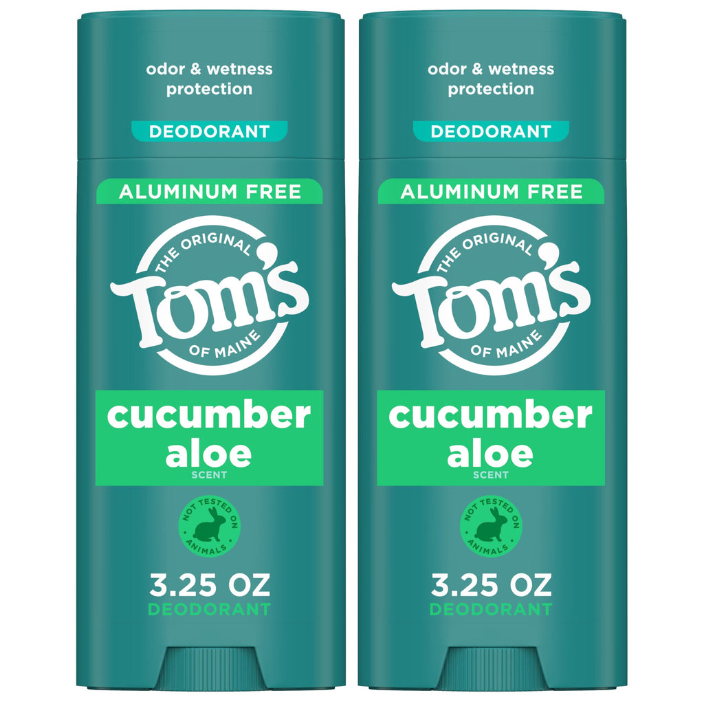 Tom's of Maine Cucumber Aloe Aluminum-Free Natural Deodorant – Goes on Clear | Odor & Wetness Protection | 3.25 oz (2 Pack)