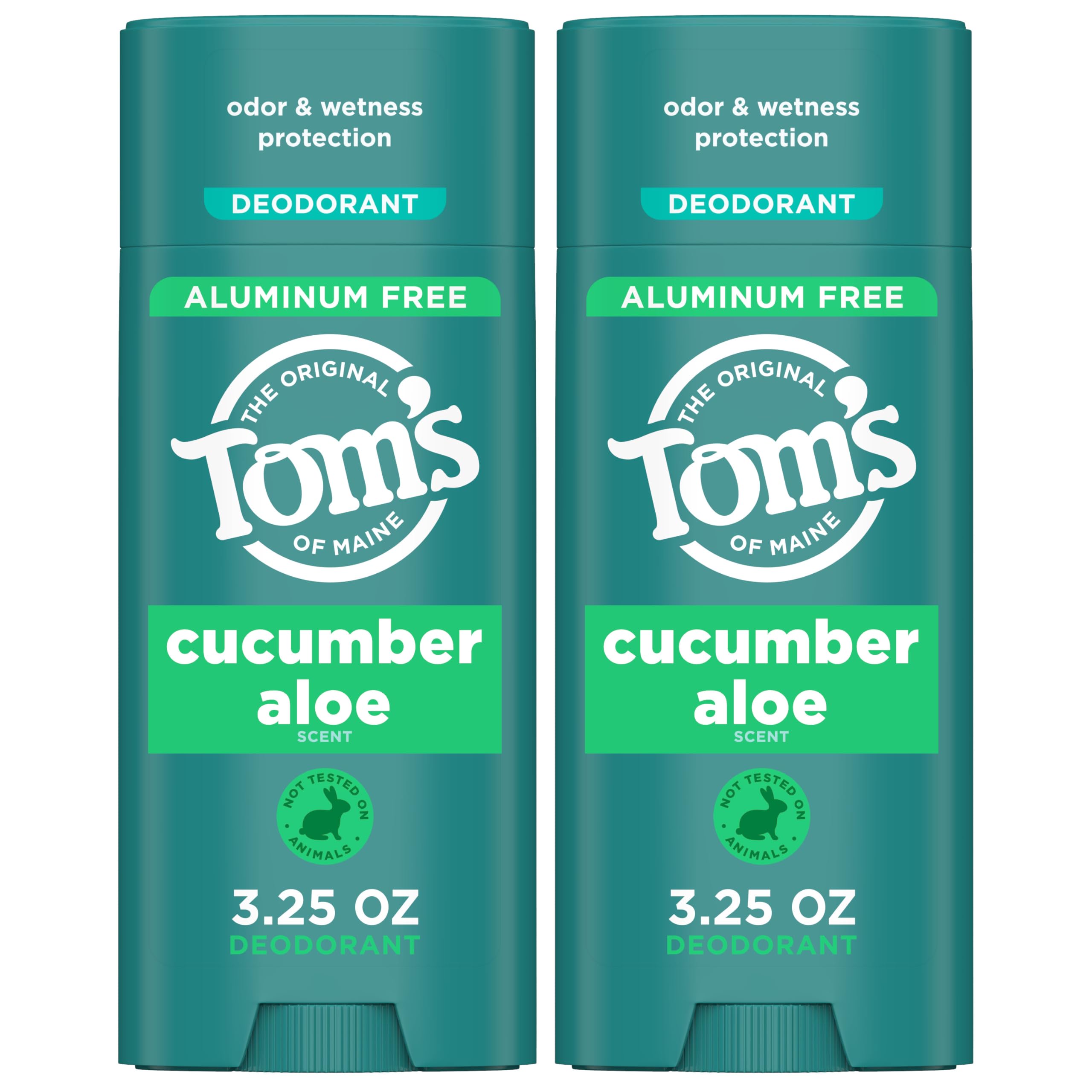 Tom's of Maine Cucumber Aloe Aluminum-Free Natural Deodorant – Goes on Clear | Odor & Wetness Protection | 3.25 oz (2 Pack)