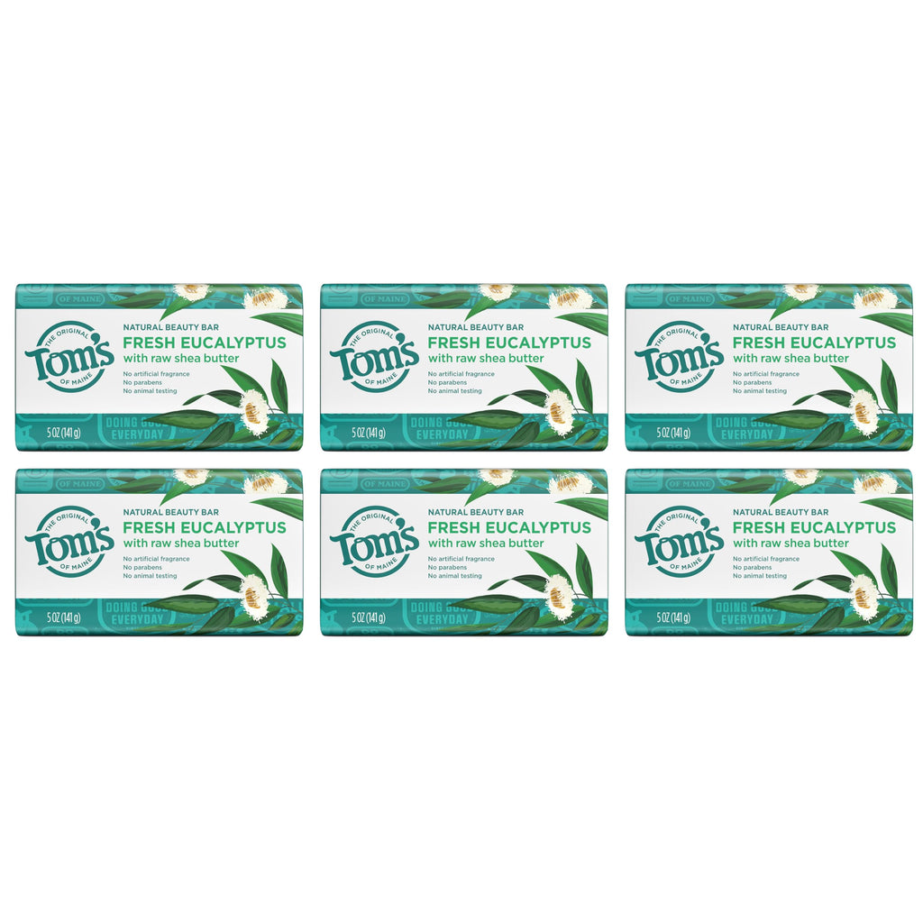 Tom's of Maine Moisturizing Natural Beauty Bar Soap - Fresh Eucalyptus, 5 oz (Pack of 6)