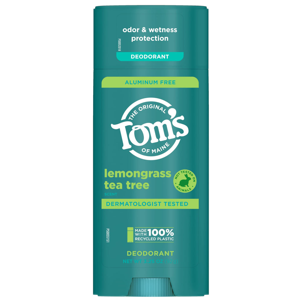 Tom's of Maine Lemongrass Tea Tree Aluminum-Free Deodorant for Women & Men | Clear Application | Odor & Wetness Protection | 3.25 oz