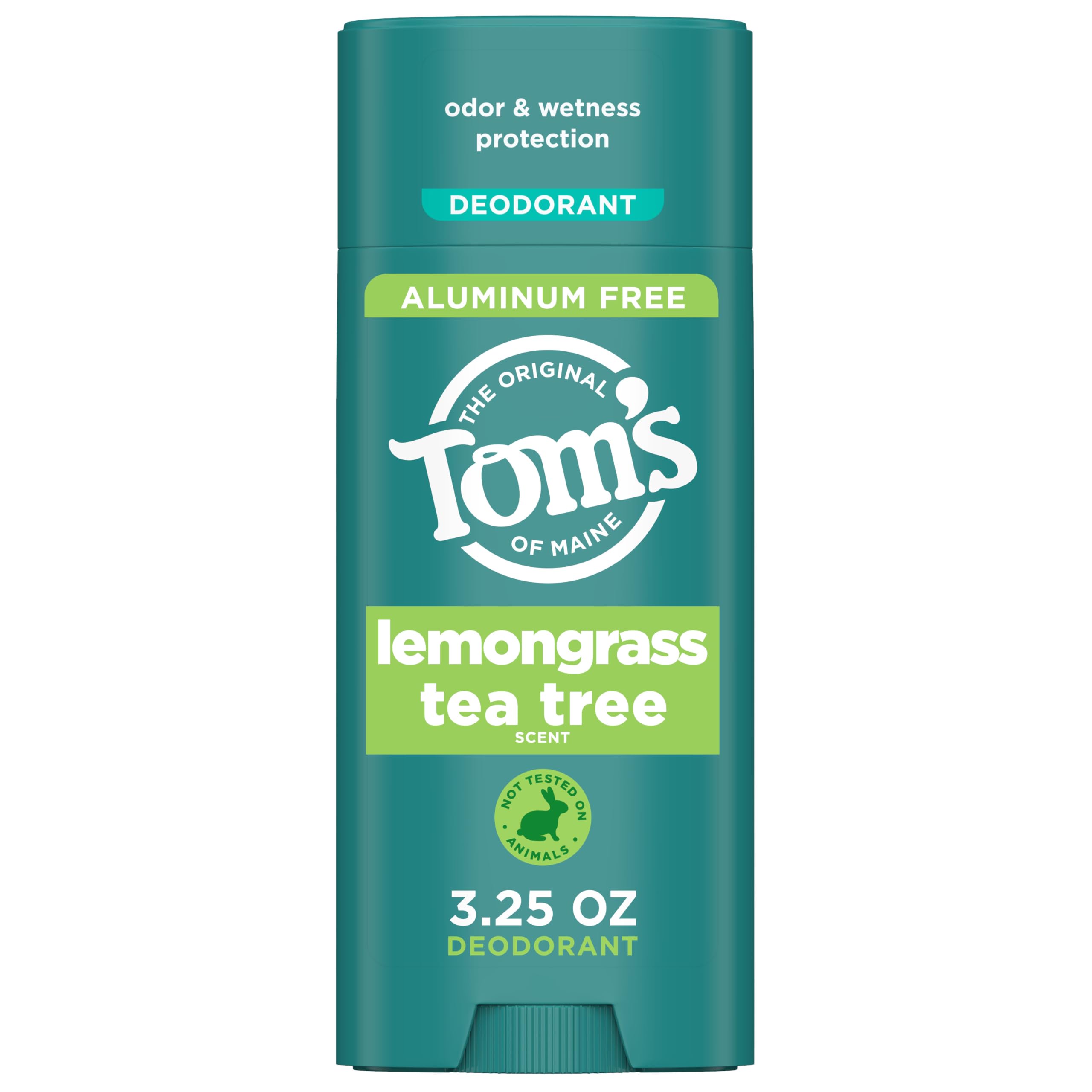 Tom's of Maine Lemongrass Tea Tree Aluminum-Free Deodorant for Women & Men | Clear Application | Odor & Wetness Protection | 3.25 oz