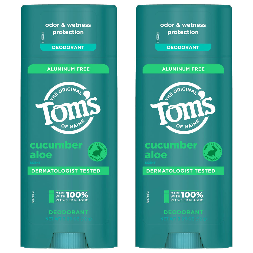 Tom's of Maine Cucumber Aloe Aluminum-Free Natural Deodorant – Goes on Clear | Odor & Wetness Protection | 3.25 oz (2 Pack)