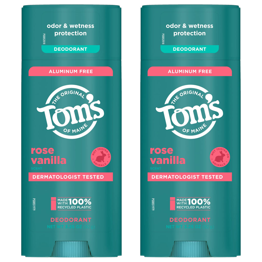 Tom’s of Maine Rose Vanilla Aluminum-Free Deodorant | Clear Application, Odor & Wetness Protection | 3.25 oz 2-Pack