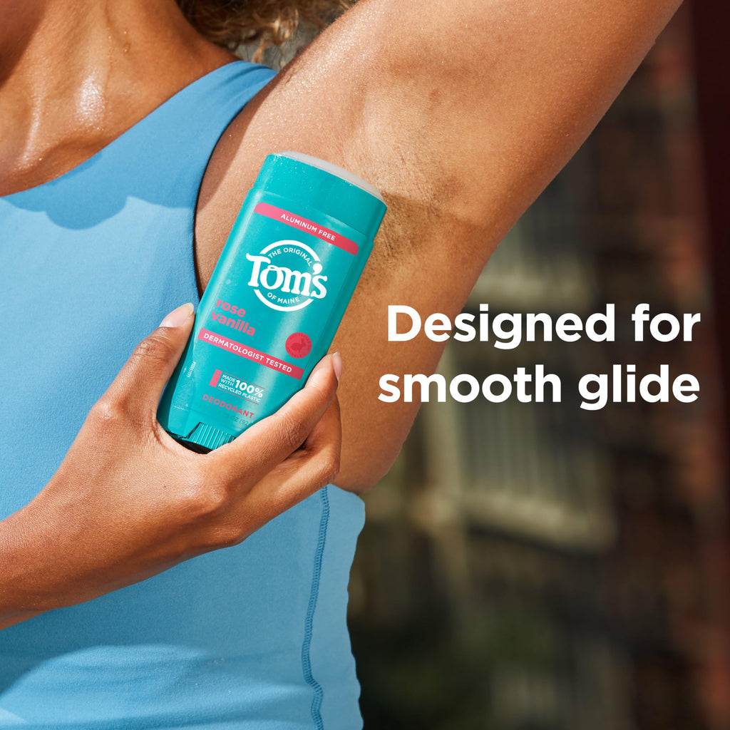 Tom’s of Maine Rose Vanilla Aluminum-Free Deodorant | Clear Application, Odor & Wetness Protection | 3.25 oz 2-Pack