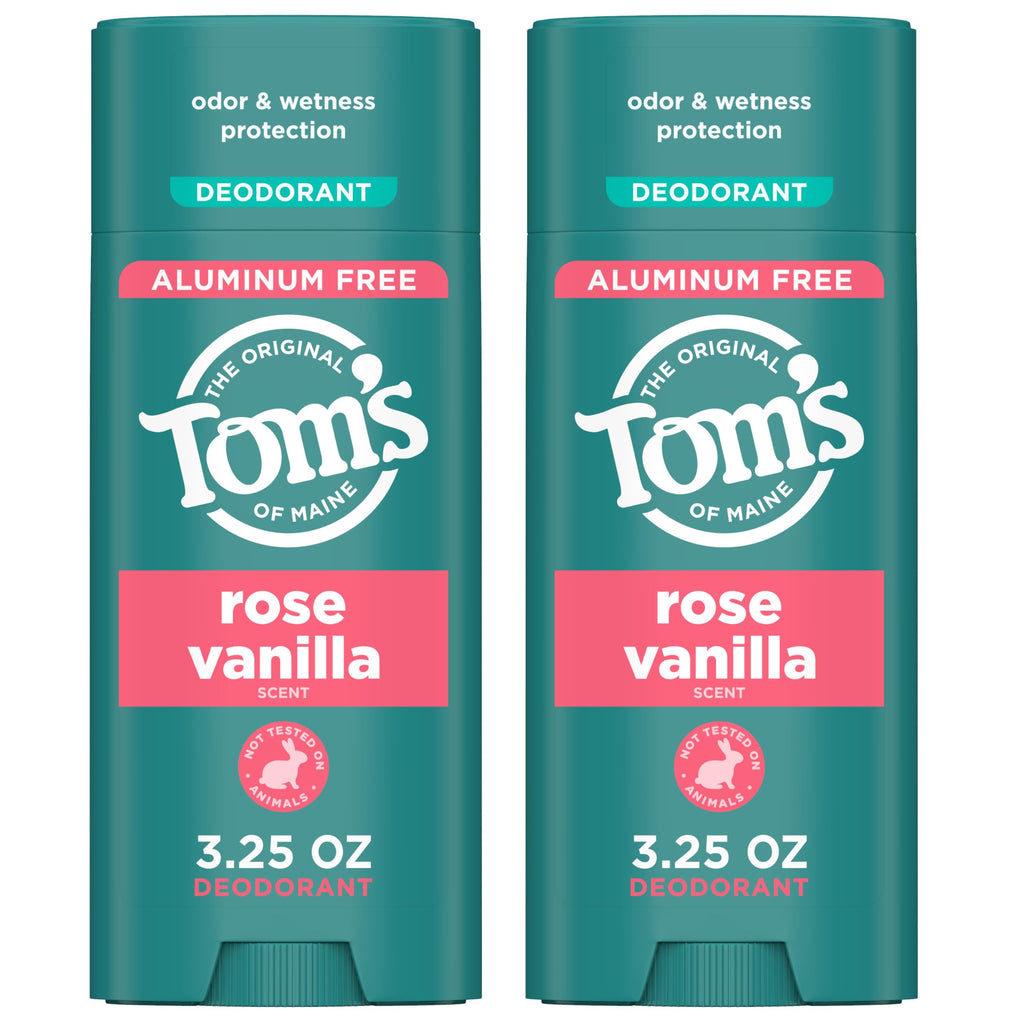 Tom’s of Maine Rose Vanilla Aluminum-Free Deodorant | Clear Application, Odor & Wetness Protection | 3.25 oz 2-Pack