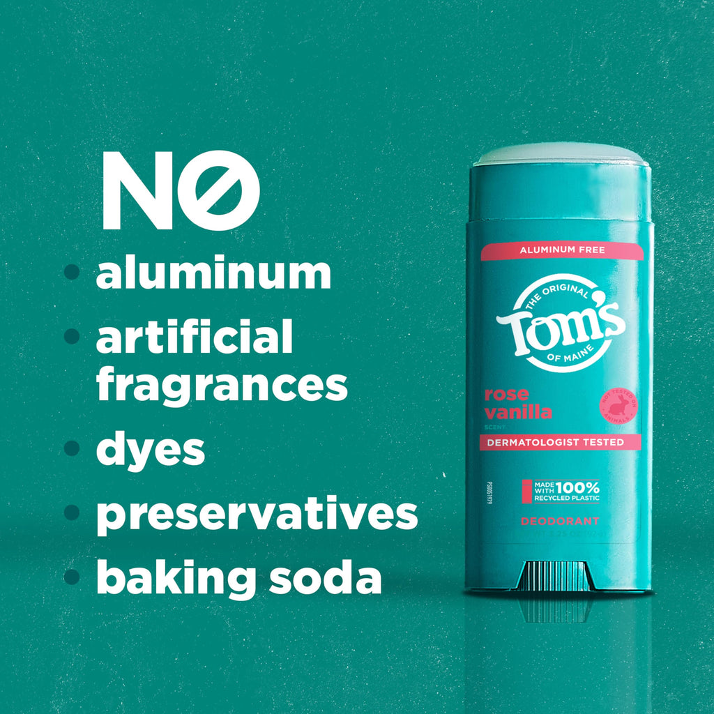 Tom’s of Maine Rose Vanilla Aluminum-Free Deodorant | Clear Application, Odor & Wetness Protection | 3.25 oz 2-Pack