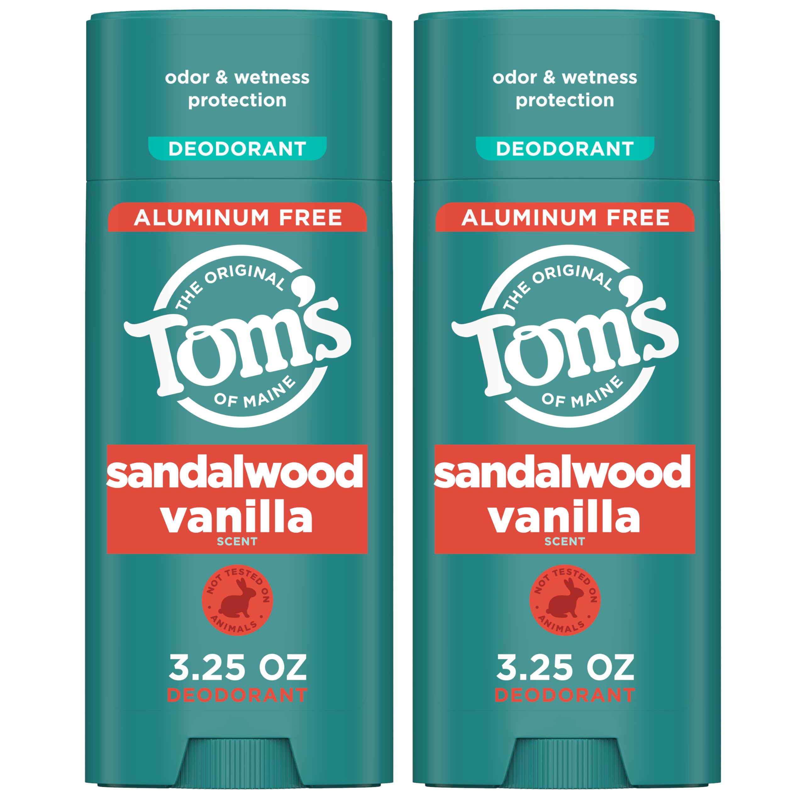 Tom’s of Maine Sandalwood Vanilla Aluminum-Free Deodorant — Goes on Clear, Odor & Wetness Protection | 3.25 oz, 2-Pack