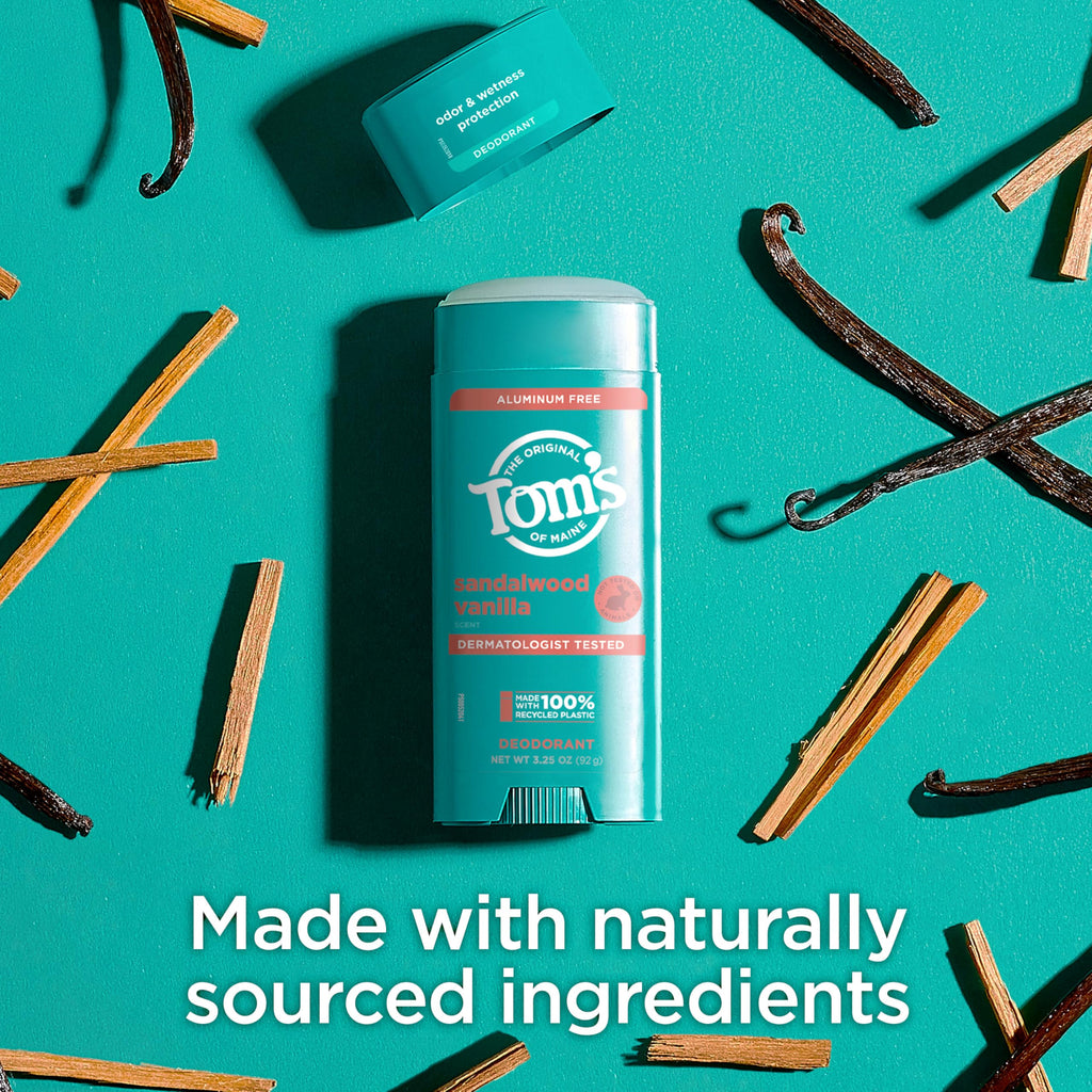 Tom’s of Maine Sandalwood Vanilla Aluminum-Free Deodorant — Goes on Clear, Odor & Wetness Protection | 3.25 oz, 2-Pack