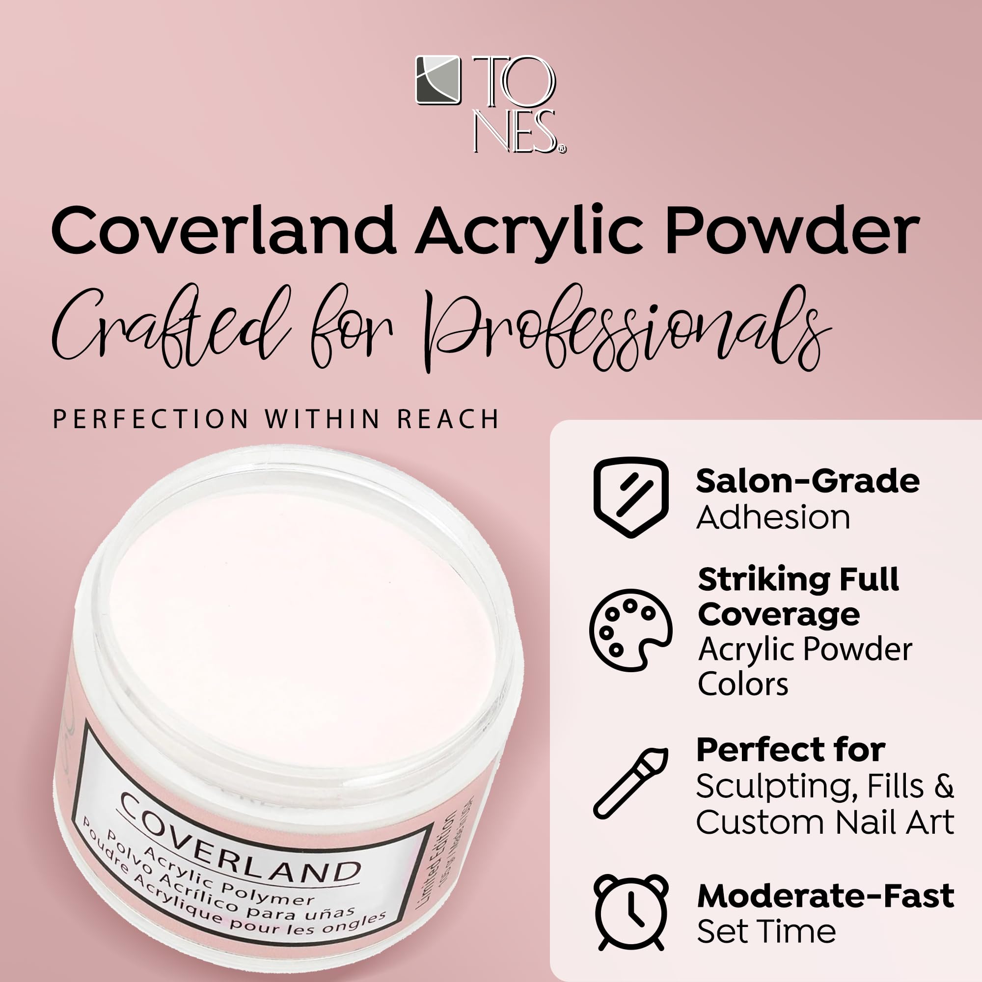 TONES Coverland Perfect White Acrylic Powder – 3.5oz Limited Edition | Strong, Long-Lasting, Bubble-Free Finish