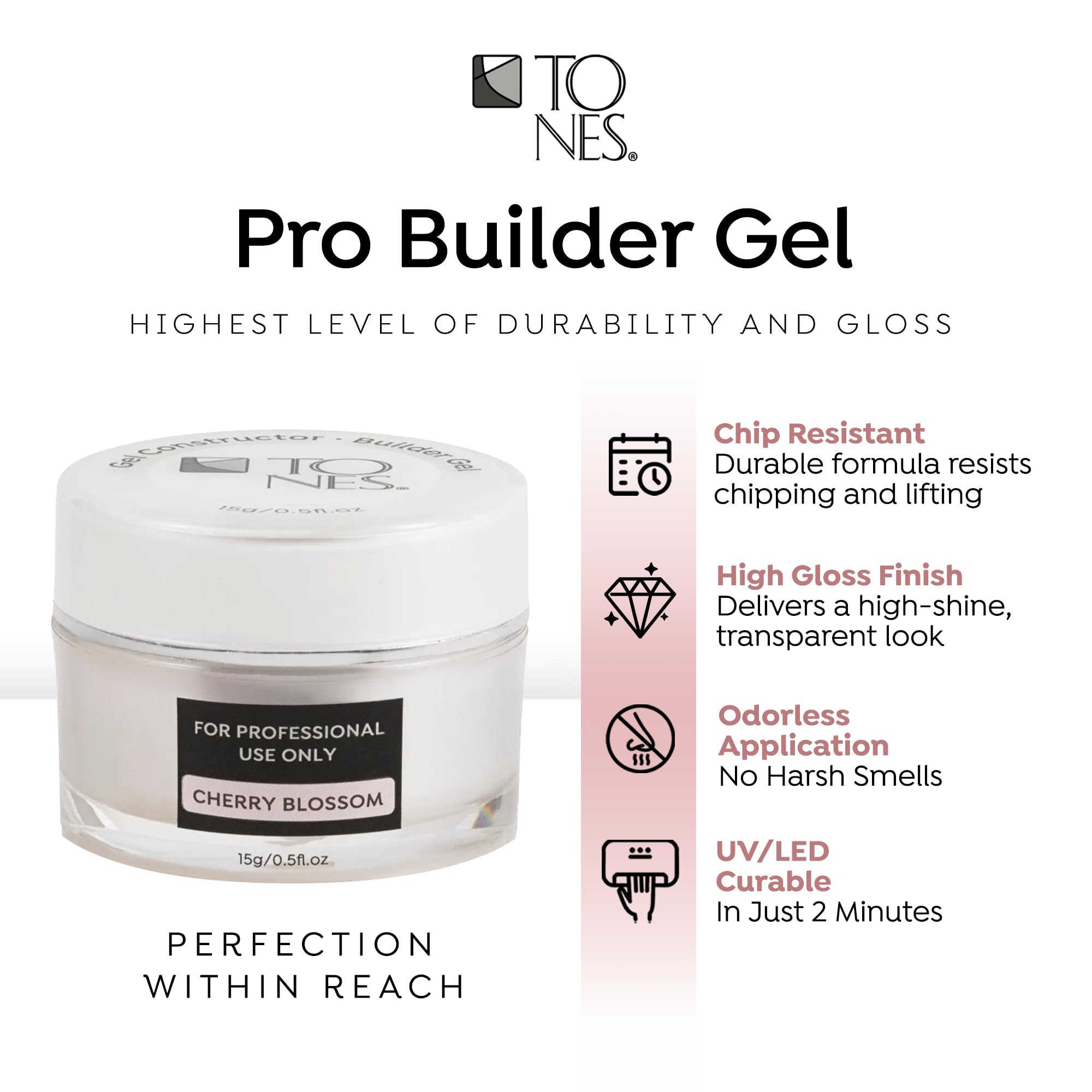 TONES Premium Self-Leveling Nail Builder Gel Cherry Blossom (0.5 fl oz) – UV/LED, 10-Free