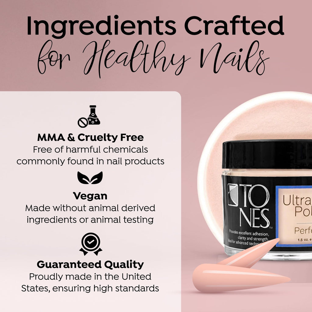 TONES Ultra Acrylic Powder - Perfect Pink (8.5 oz) | Durable Retention & Silky Texture