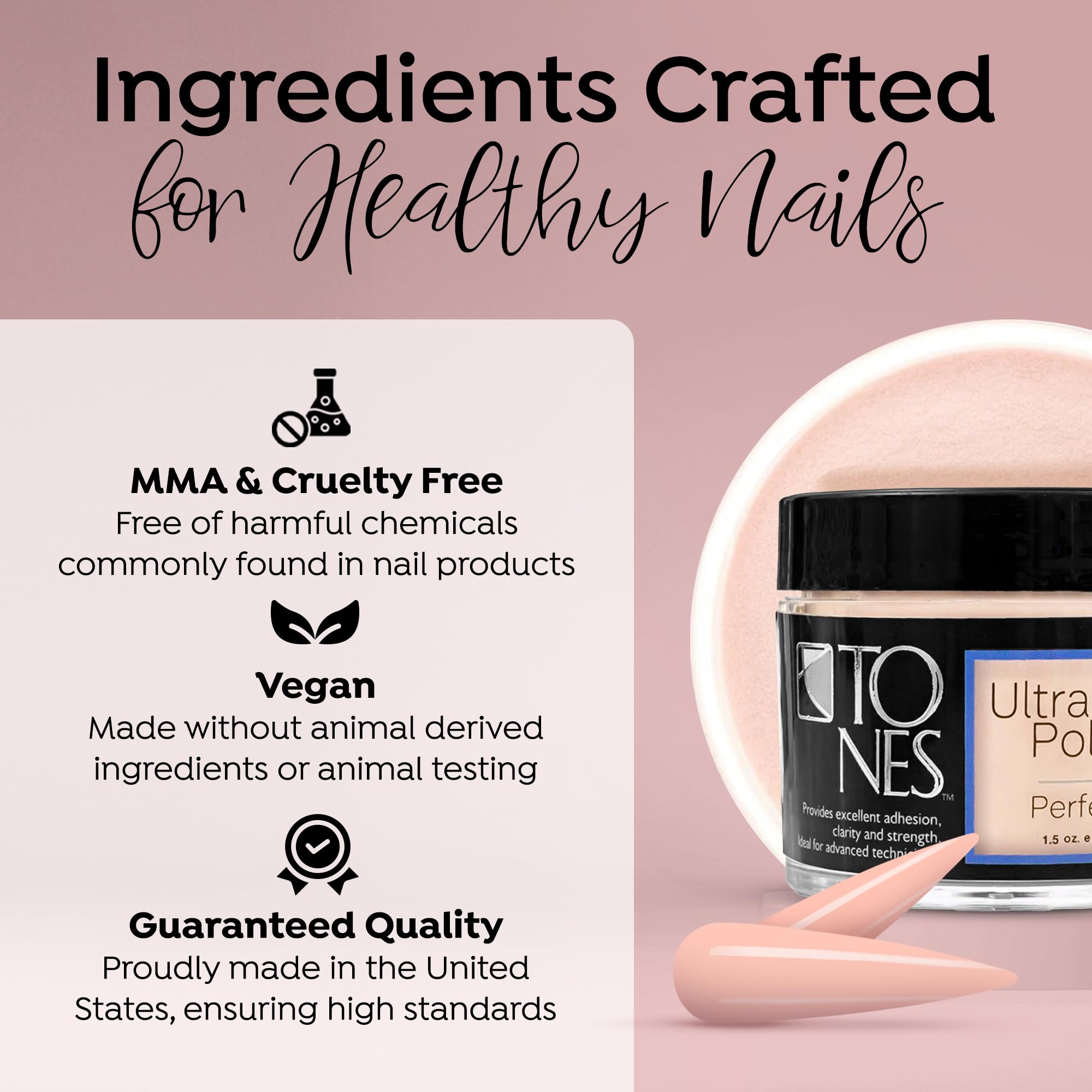 TONES Ultra Acrylic Powder - Perfect Pink (8.5 oz) | Durable Retention & Silky Texture