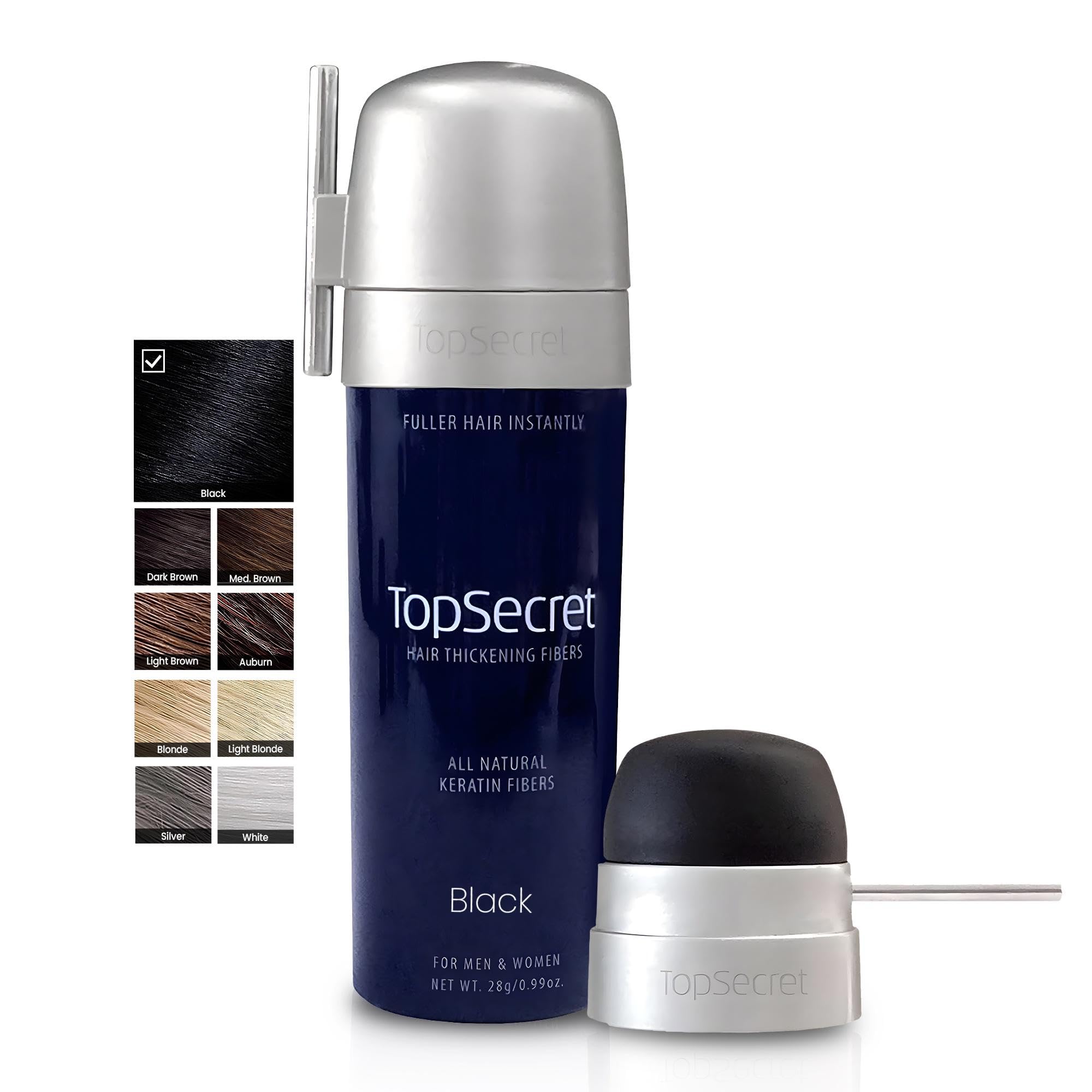Top Secret Hair Thickening Fibers with Applicator Included – Undetectable, Natural Filler for Men & Women (Black, Large)