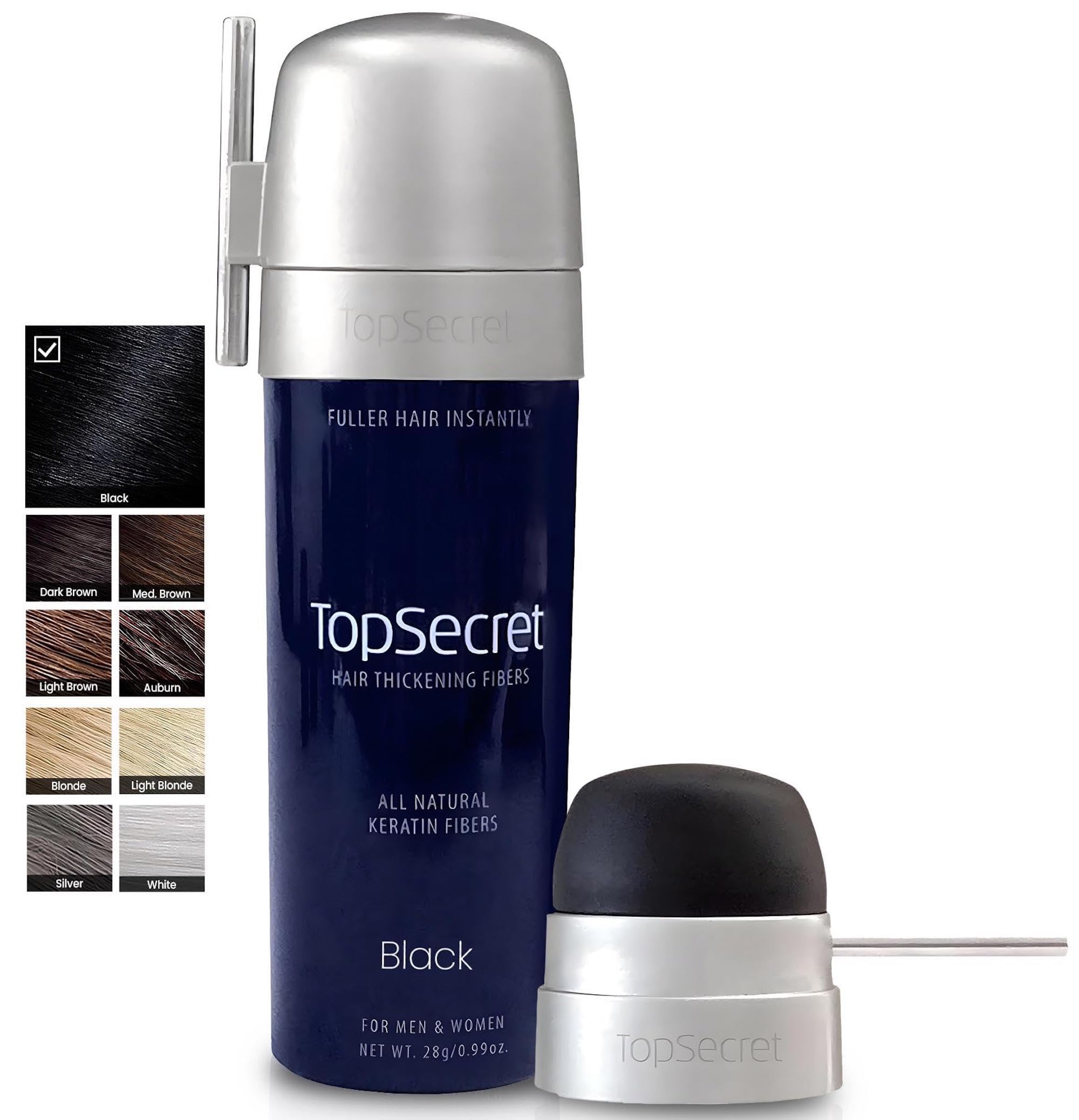 Top Secret Hair Thickening Fibers with Applicator Included – Undetectable, Natural Filler for Men & Women (Black, Large)