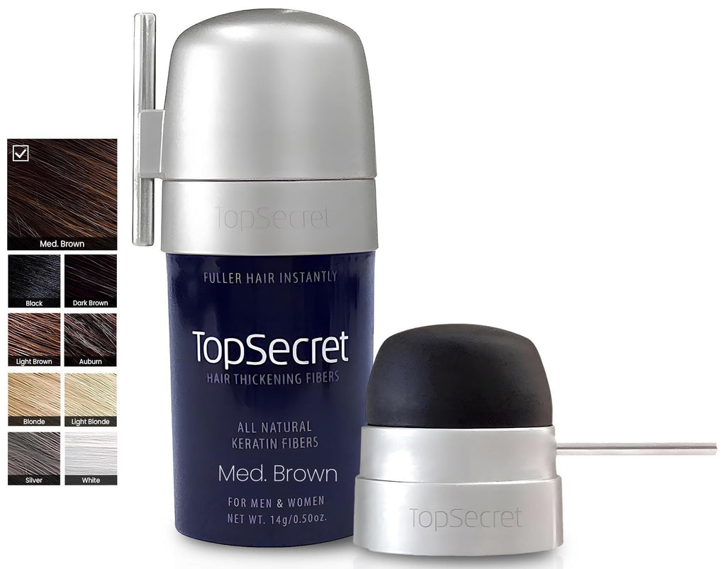 Top Secret Hair Thickening Fibers with Applicator Included – Undetectable, Weather-Resistant Fill for Men & Women (Medium Brown, Medium)