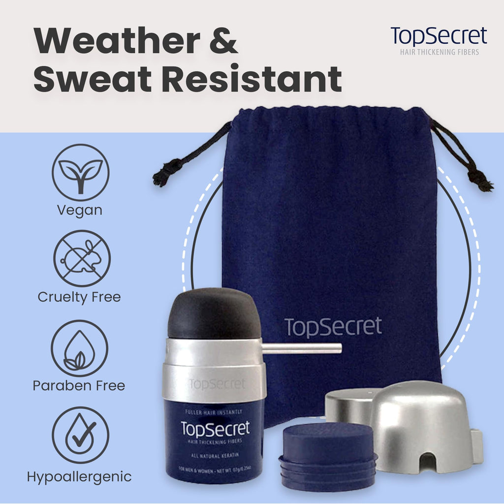 Top Secret Hair Thickening Fibers with Applicator Included – Undetectable, Natural Filler for Men & Women (Black, Large)