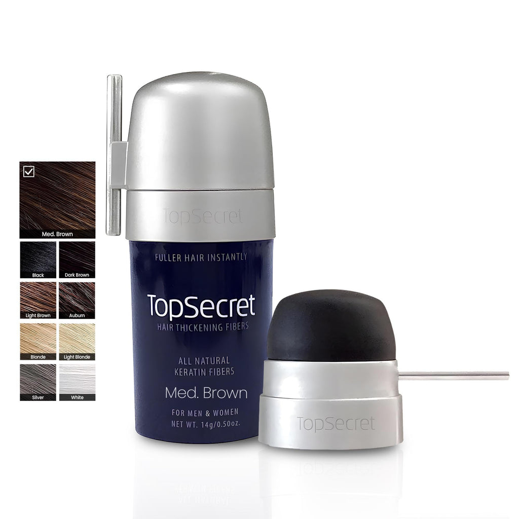 Top Secret Hair Thickening Fibers with Applicator Included – Undetectable, Weather-Resistant Fill for Men & Women (Medium Brown, Medium)