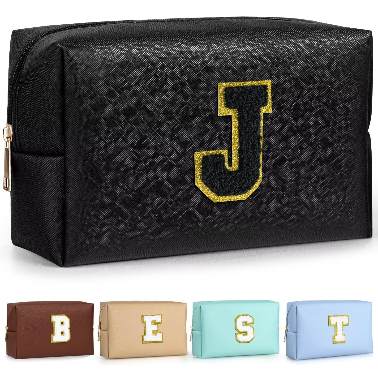TOPEAST Monogram Makeup Bag with Chenille Patch – Travel Cosmetic Bag, Birthday Gifts for Girls