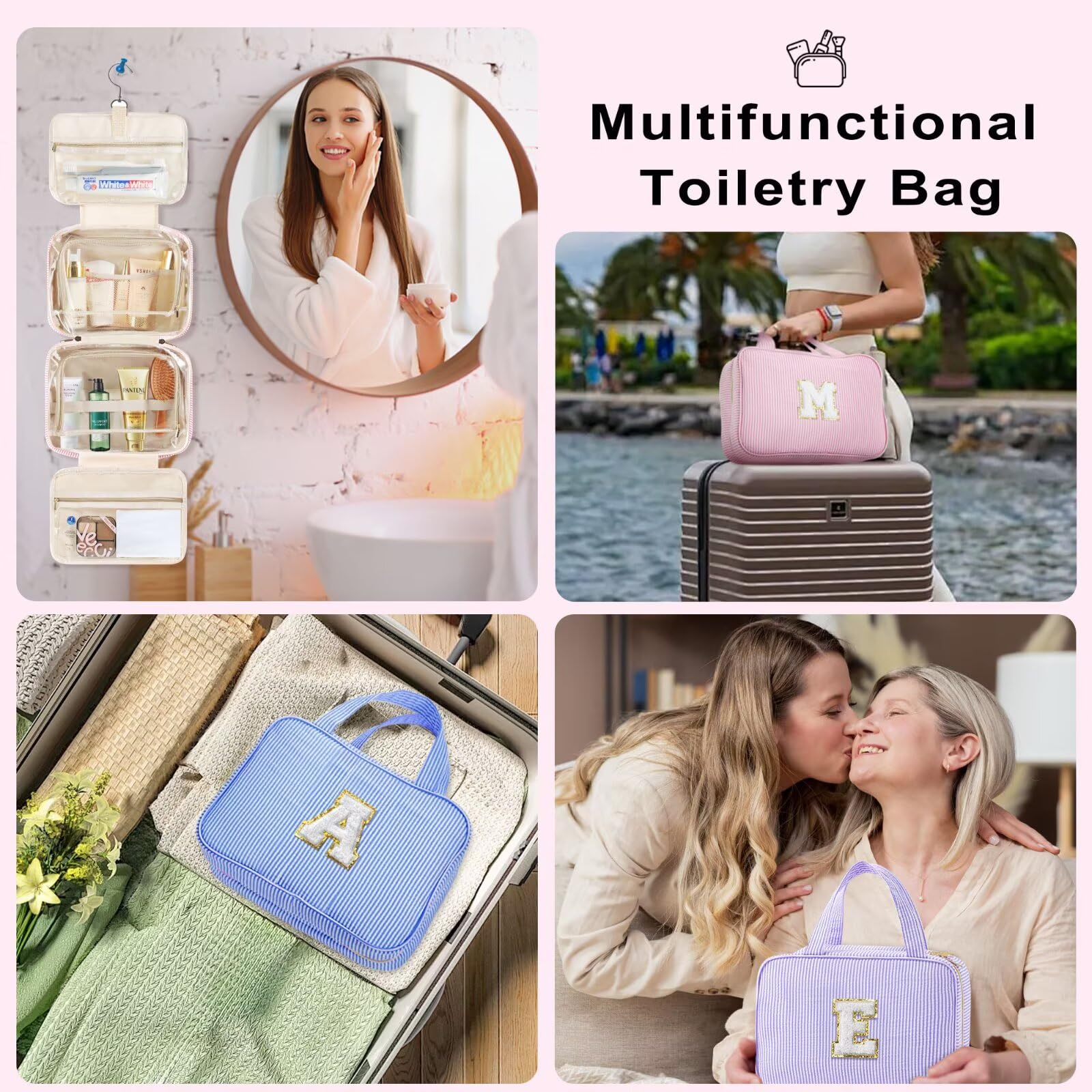TOPEAST Travel Hanging Toiletry Bag with Personalized Initial – Valentines Gift