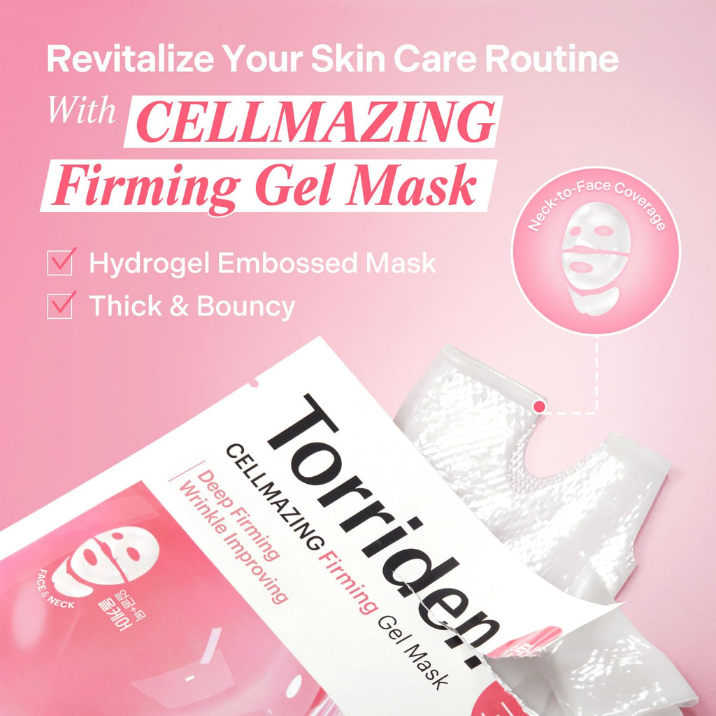 Torriden CELLMAZING Collagen Firming Gel Sheet Mask – Face & Neck (4 Pack) | 5D Collagen Complex