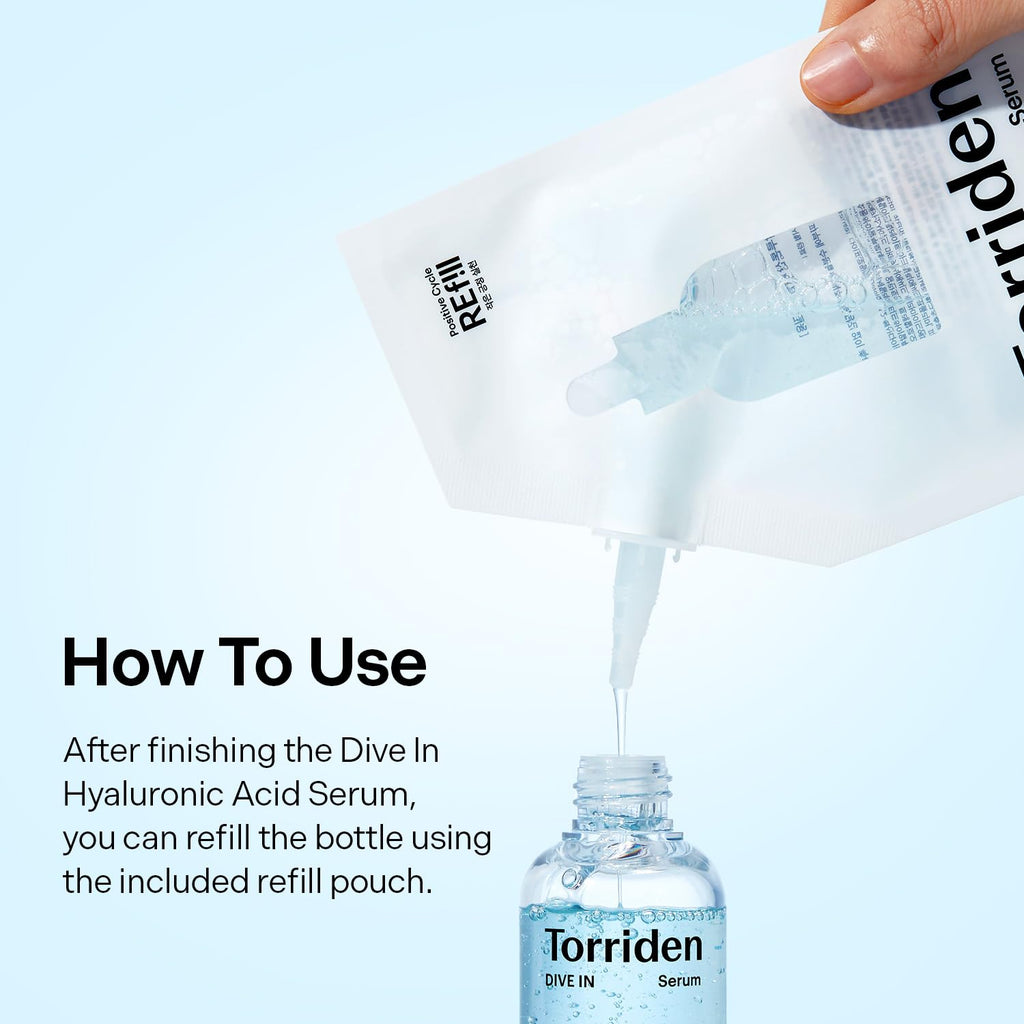 Torriden DIVE IN Serum 1.69 oz + Refill | Deep Hydration for Glow Skin | 5D Hyaluronic Acid, Panthenol, Allantoin | Korean Facial Serum