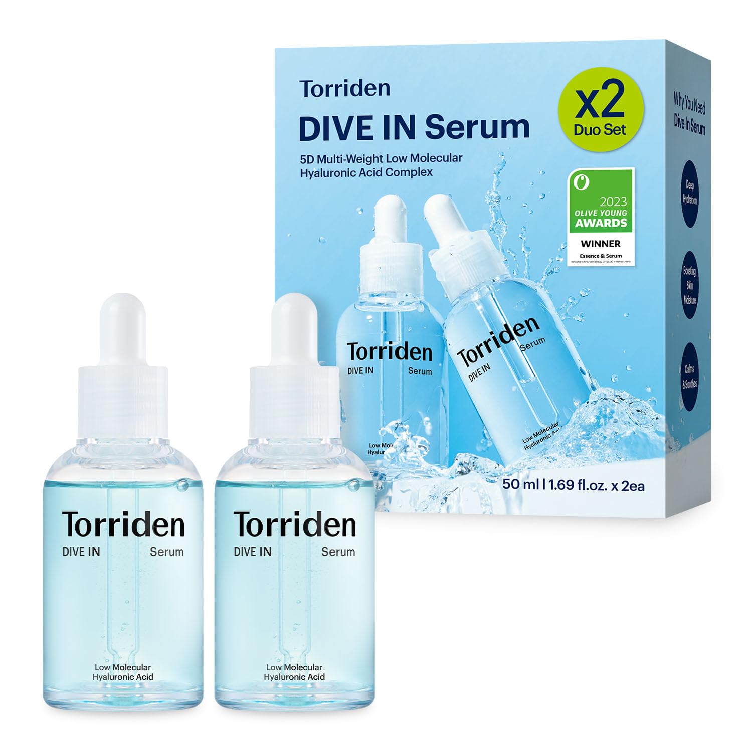Torriden DIVE IN Hyaluronic Acid Serum 50ml x 2 | Deep Hydration & Glow