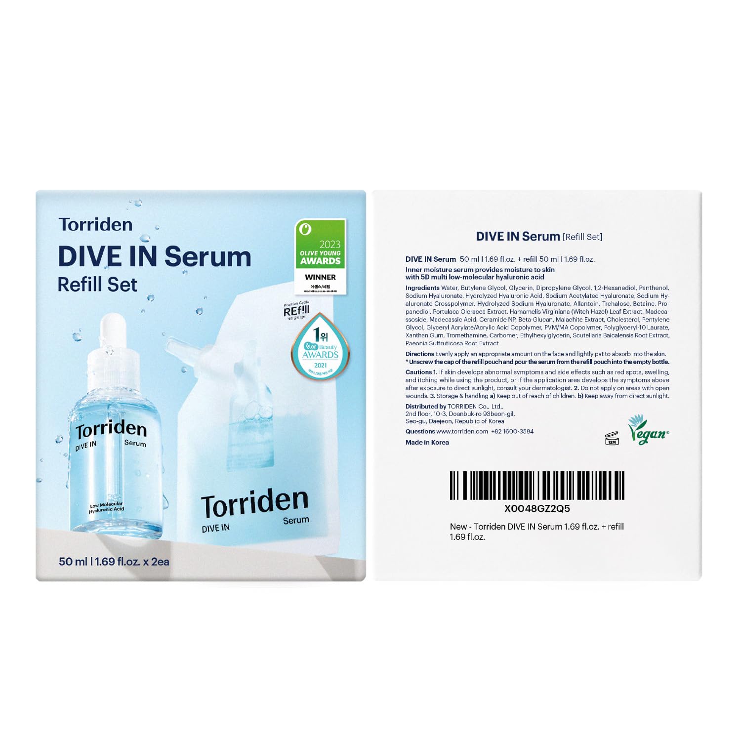 Torriden DIVE IN Serum 1.69 oz + Refill | Deep Hydration for Glow Skin | 5D Hyaluronic Acid, Panthenol, Allantoin | Korean Facial Serum