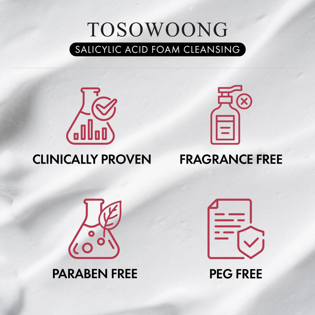 TOSOWOONG Salicylic Acid Foam Cleanser – Deep Pore Cleansing for Oily Skin, 18,000ppm SA, 100ml