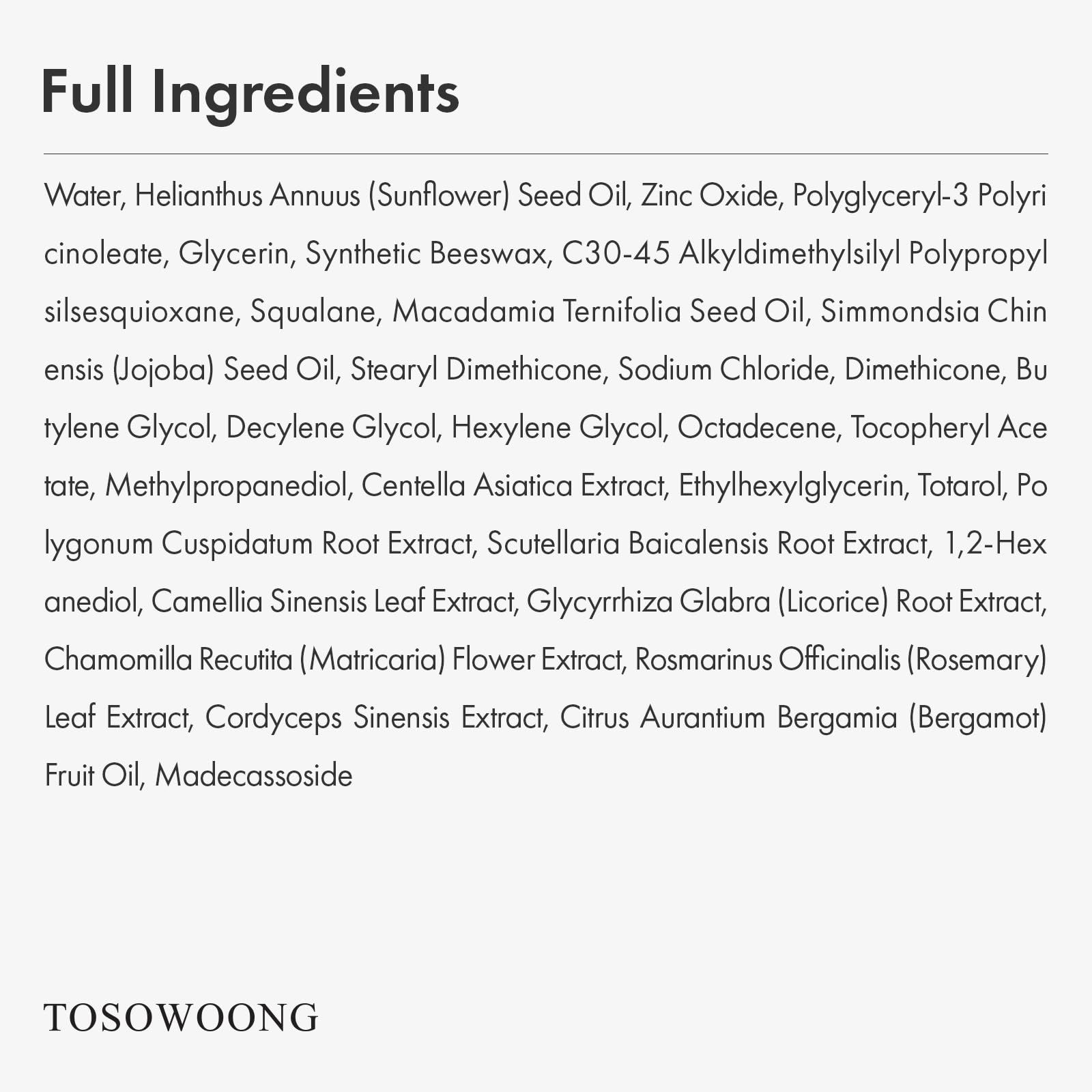 TOSOWOONG SOS Repair CICA Clinic Zinc Cream 50g – 10% Zinc Oxide for Barrier Repair & Soothing