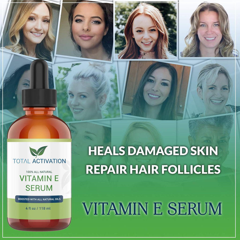 Total Activation Vitamin E Serum – Organic 100% Pure Cold-Pressed Vitamin E Oil for Skin, Hair & Nails – 4 oz