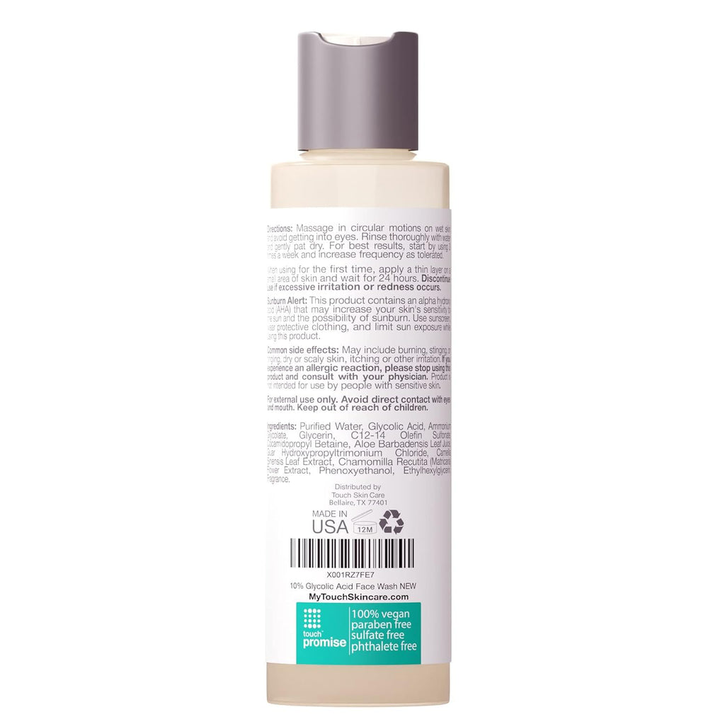 TOUCH 10% Glycolic Acid Face Wash – Exfoliating Foaming Cleanser, 6 oz