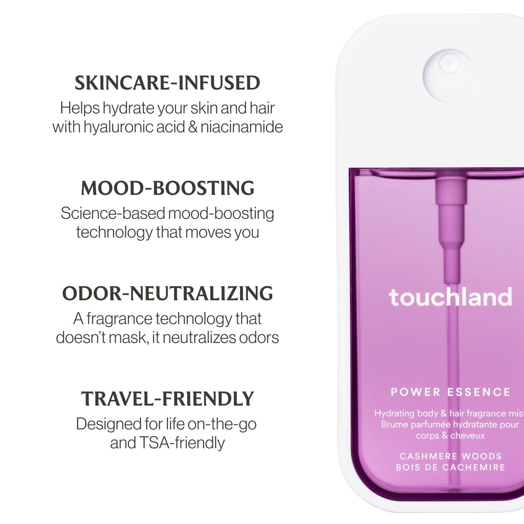 Touchland Hydrating Body & Hair Fragrance Mist – Cashmere Woods, 2 oz Travel Size