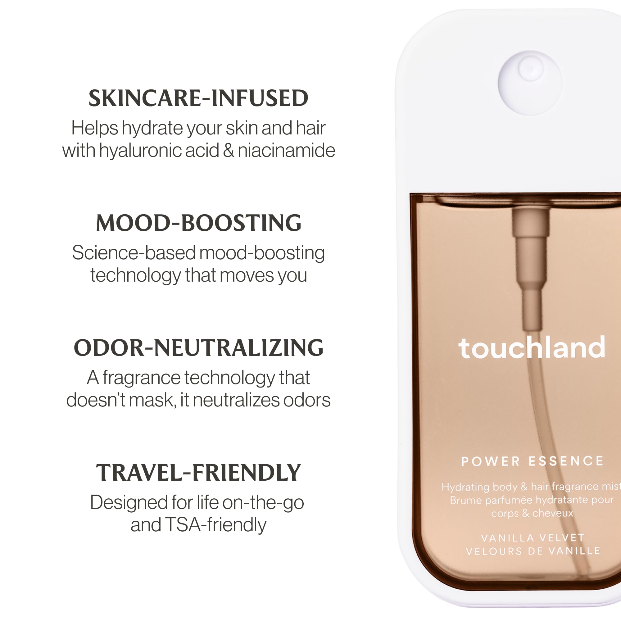 Touchland Vanilla Velvet Hydrating Body & Hair Fragrance Mist – 2 oz Travel Size