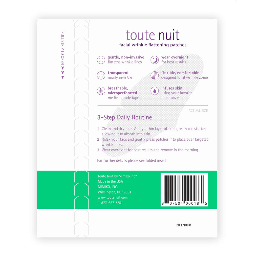 Toute Nuit Wrinkle Patches – Grooves for Maximum Forehead Coverage | Hypoallergenic, Made in USA (Pack of 2, 20 per pack)