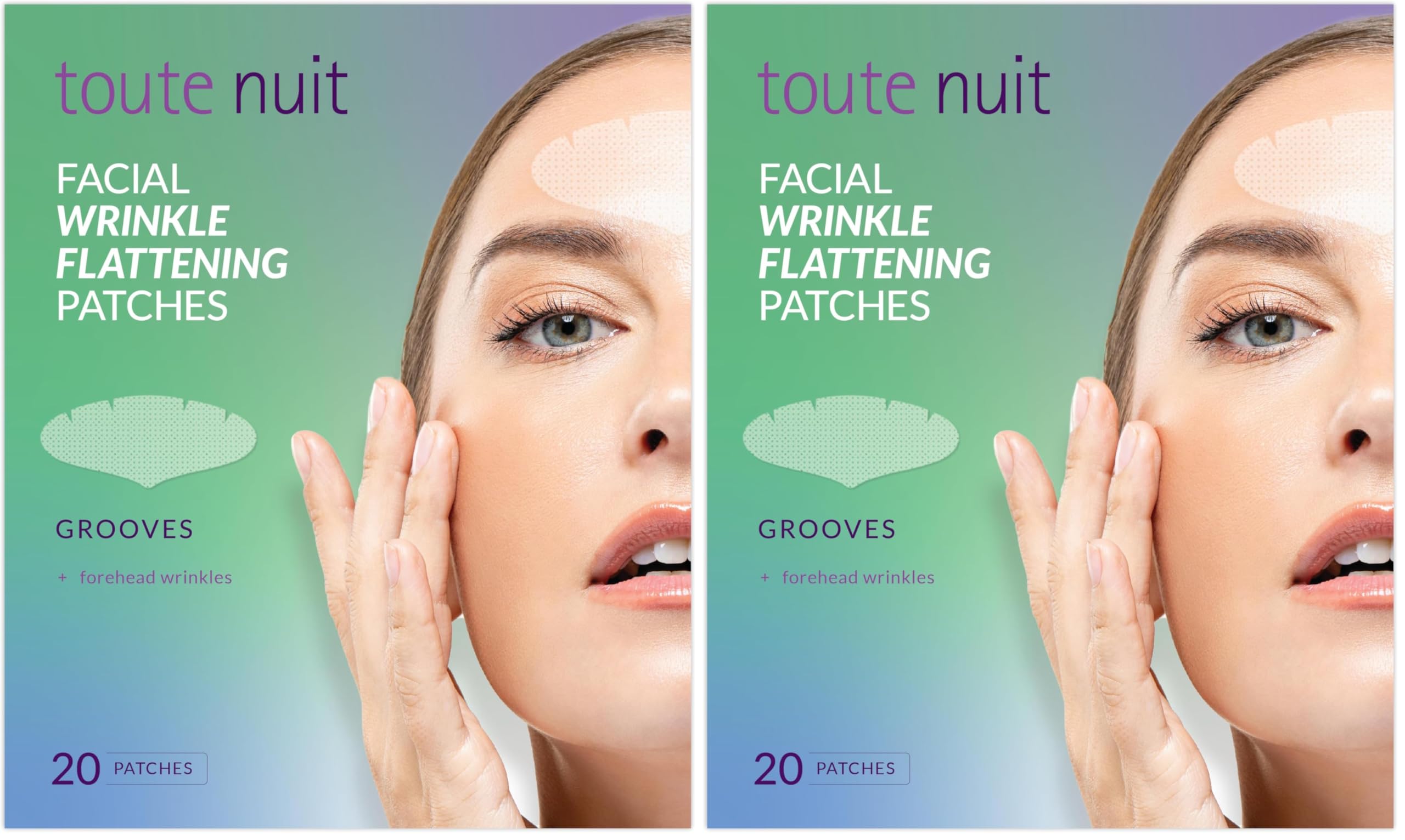 Toute Nuit Wrinkle Patches – Grooves for Maximum Forehead Coverage | Hypoallergenic, Made in USA (Pack of 2, 20 per pack)