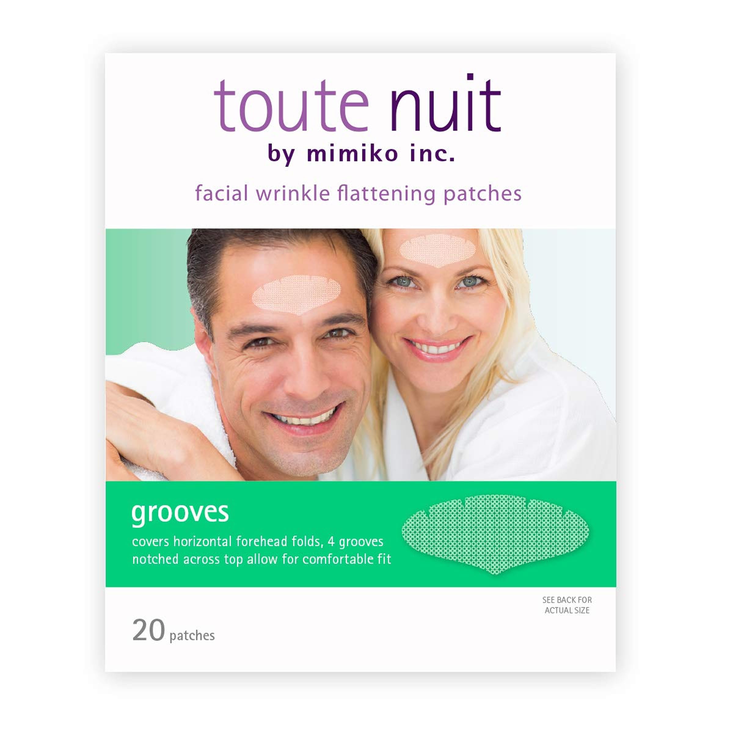 Toute Nuit Wrinkle Patches – Grooves for Maximum Forehead Coverage | Hypoallergenic, Made in USA (Pack of 2, 20 per pack)
