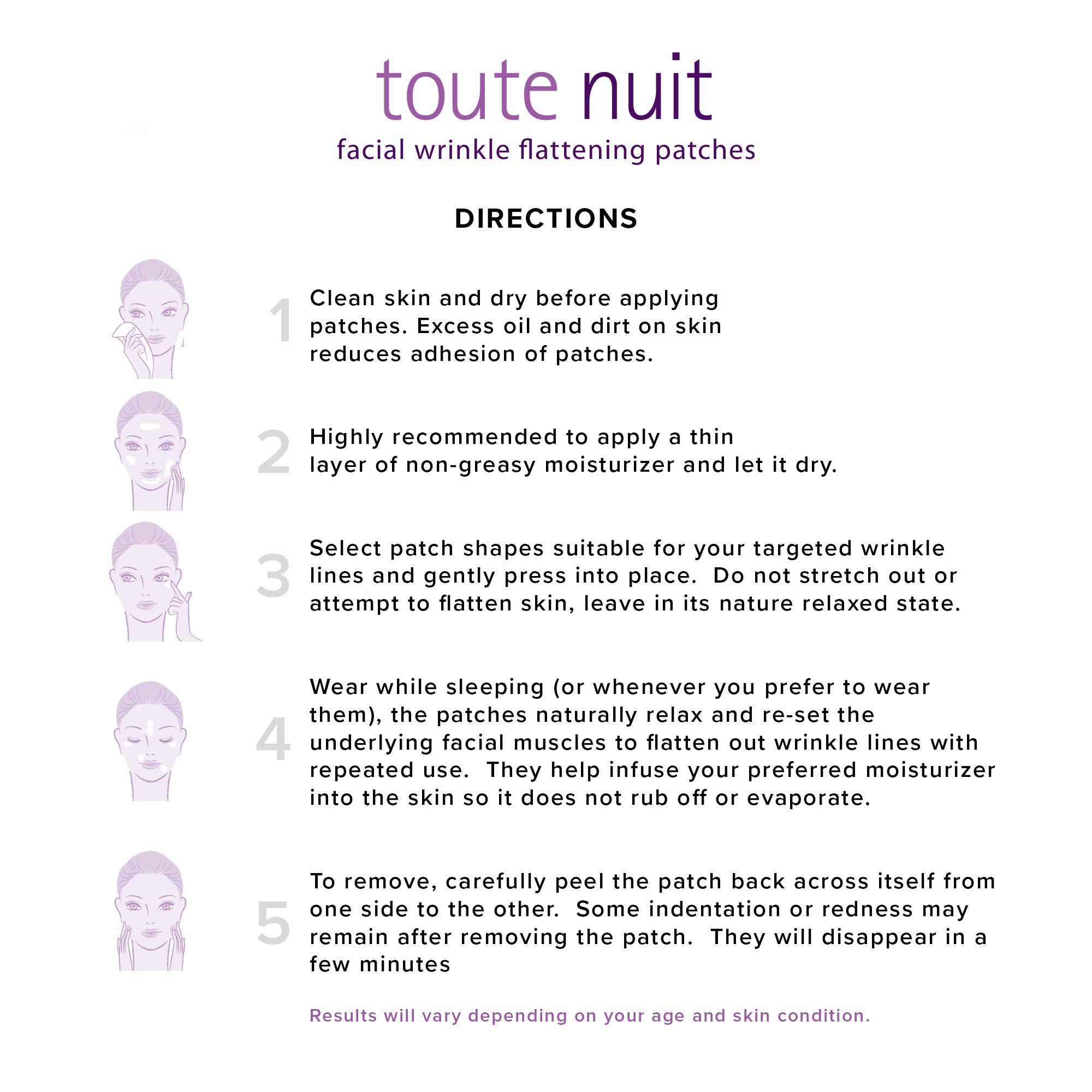 Toute Nuit Wrinkle Patches – Grooves for Maximum Forehead Coverage | Hypoallergenic, Made in USA (Pack of 2, 20 per pack)