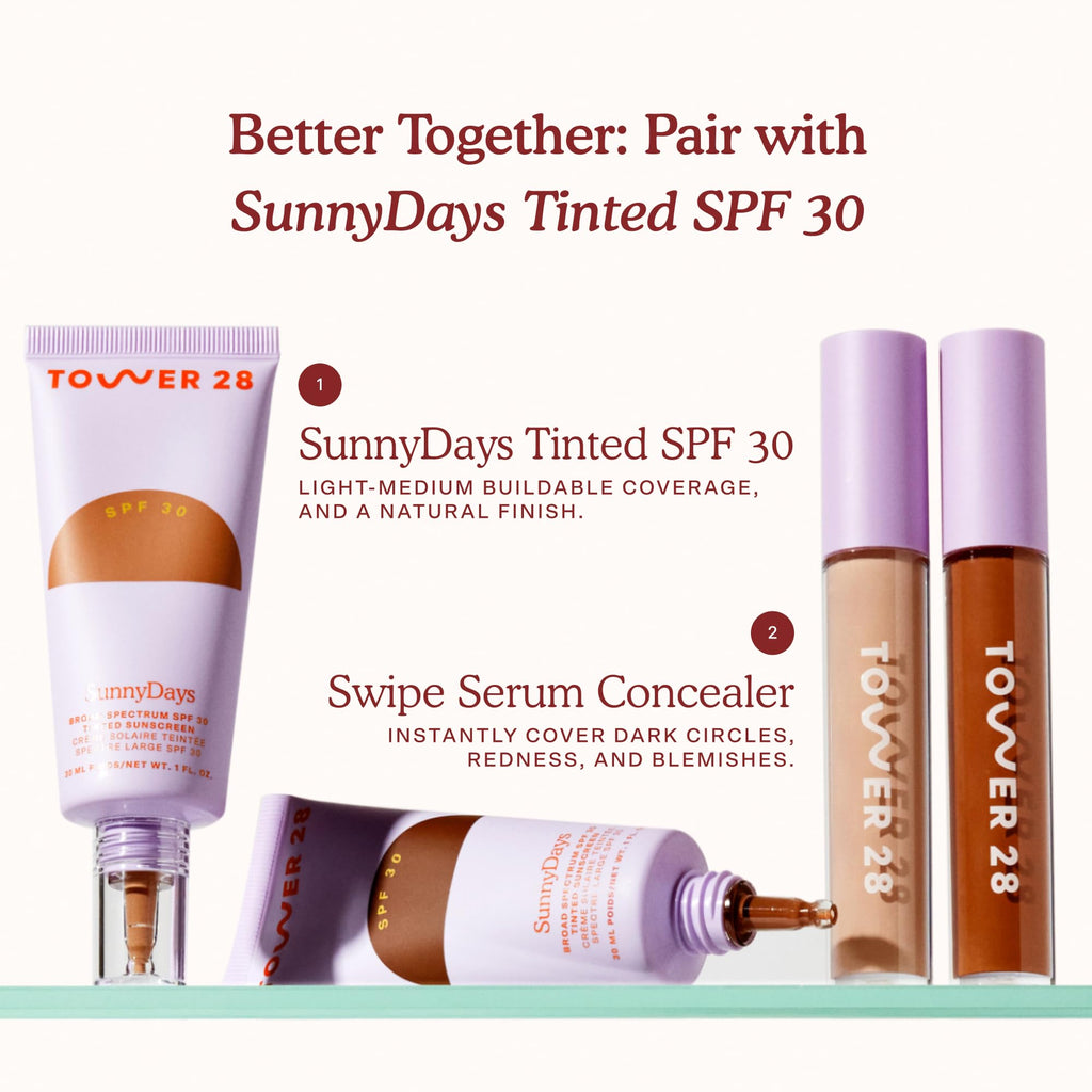 Tower 28 Swipe Serum Concealer – Hydrating Medium-Full Coverage with Hyaluronic Acid + Centella | Shade 5 EP (Light/Neutral) – 0.22 oz