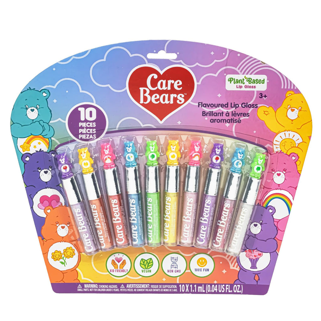 Townley Girl Care Bears 10-Piece Plant-Based Lip Gloss Set for Kids 3+ | Party Favors & Gifts